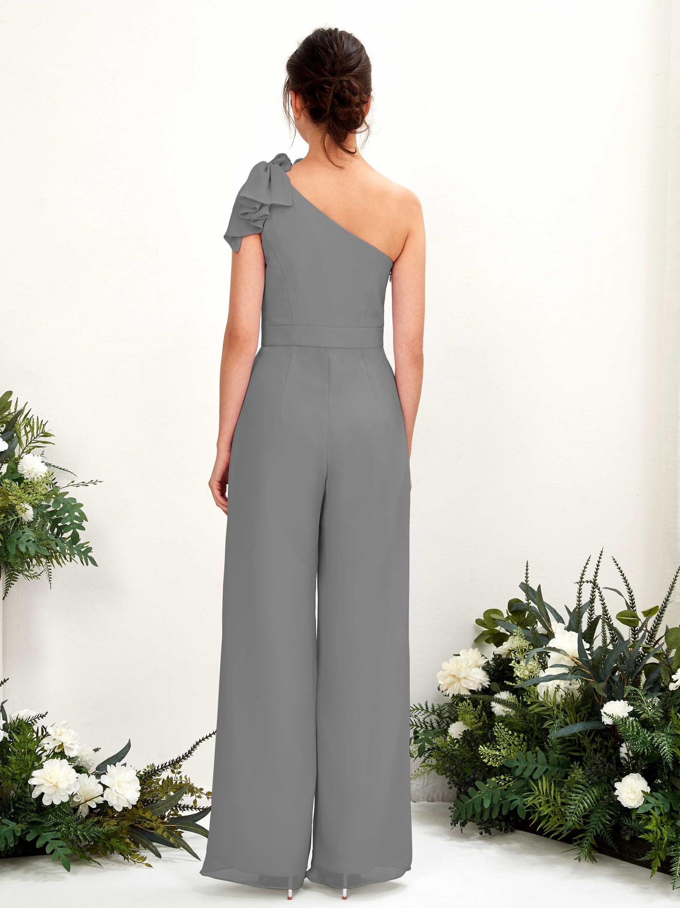 Carlyna Combinaison Décolleté Asymétrique Longueur ras du sol Robes de demoiselle d'honneur Gris Acier #couleur_gris-acier