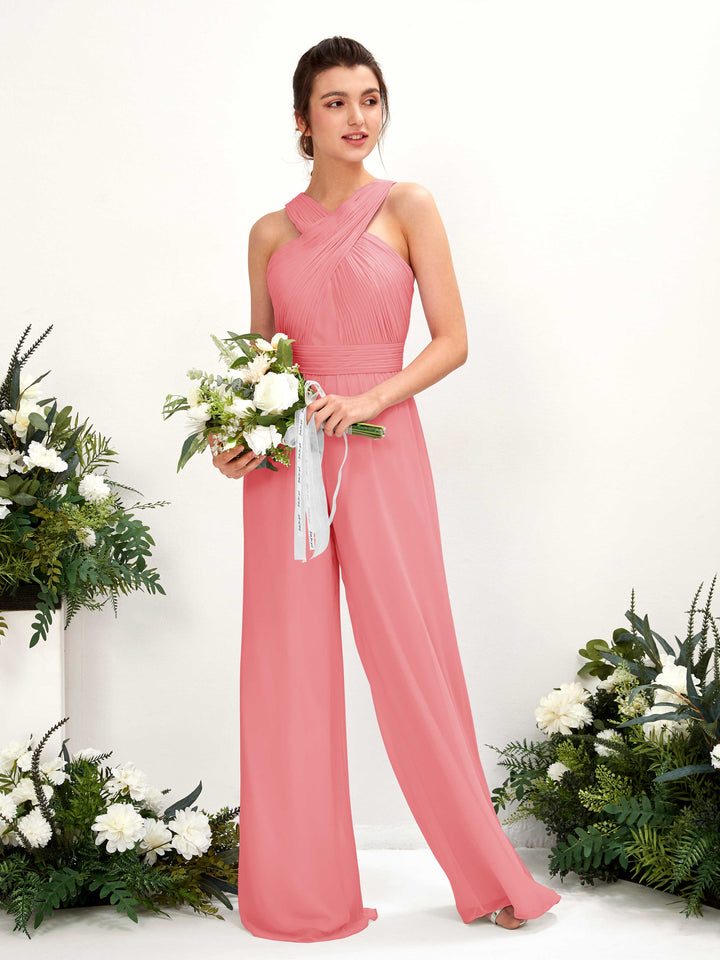 Carlyna Combinaison Encolure croisée Longueur ras du sol Mousseline froncé Robes de demoiselle d&