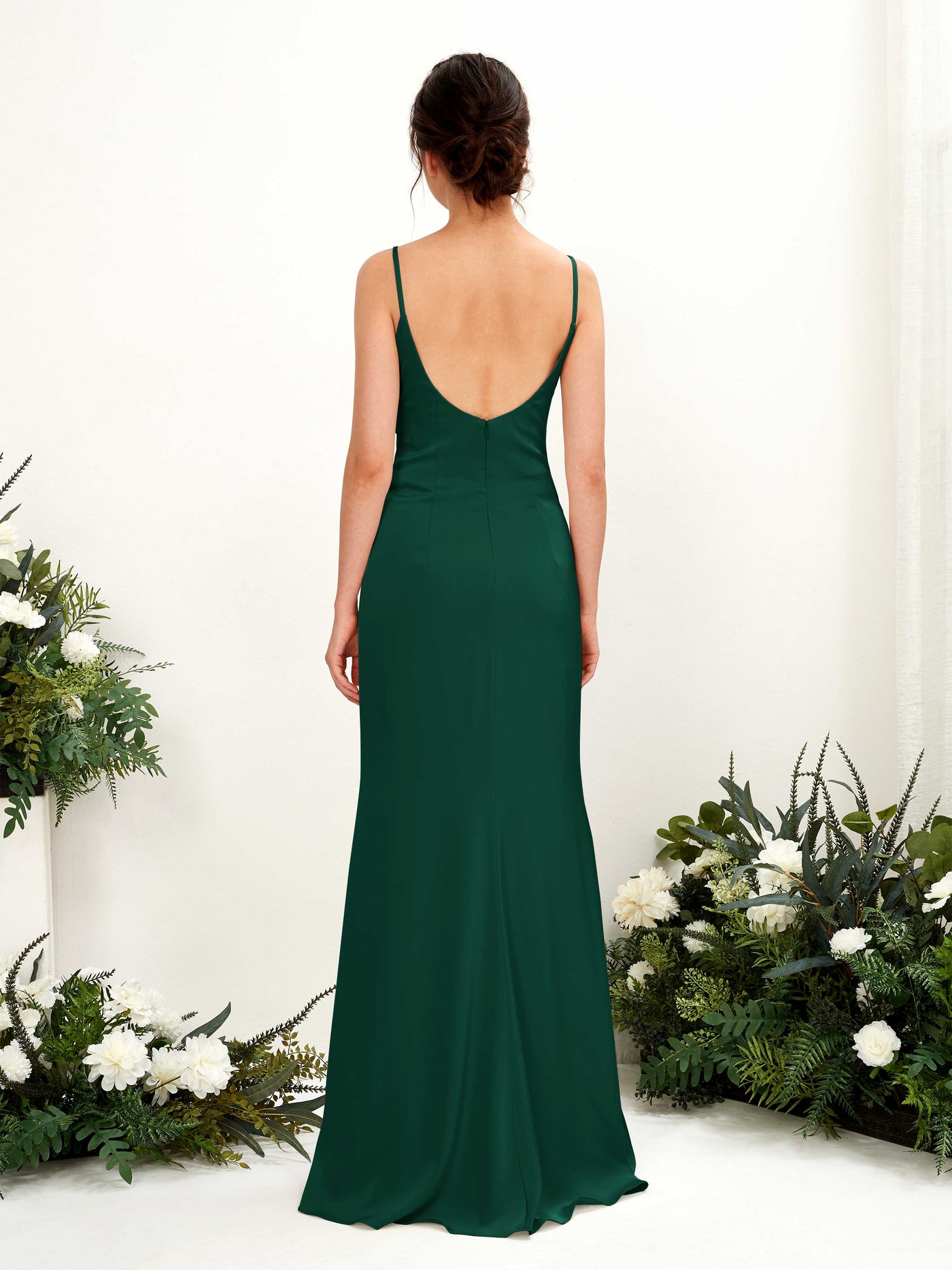 Carlyna Empire Col bénitier Longueur ras du sol Satin Froncé Robes de demoiselle d'honneur Vert Chasseur #couleur_vert-chasseur