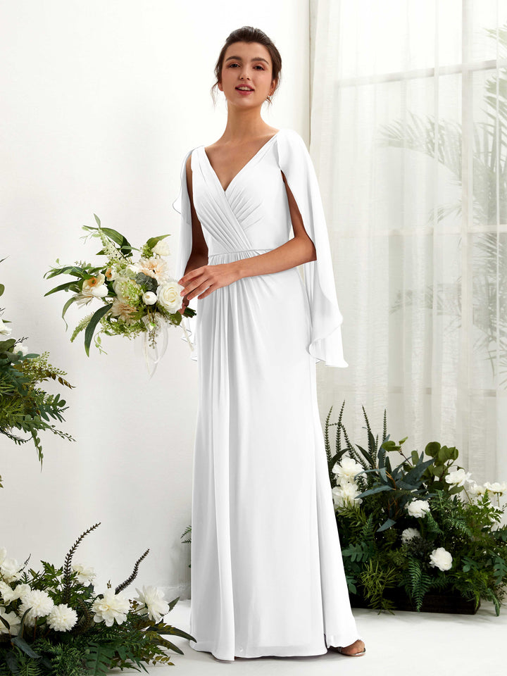 Carlyna Fourreau Col V Manches Cape Mousseline Robe de demoiselle d&