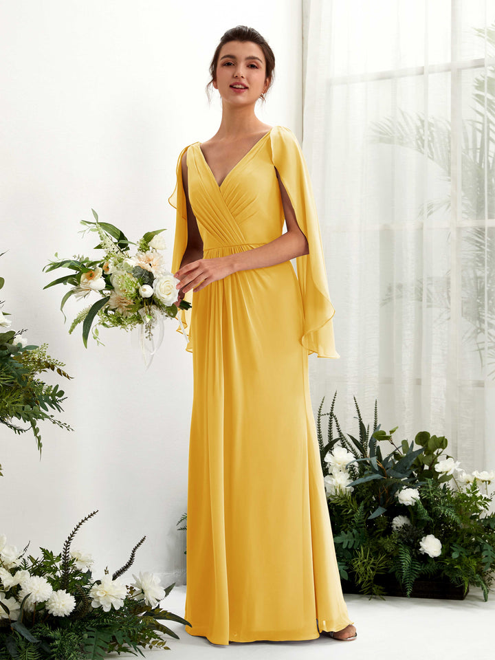 Carlyna Fourreau Col V Manches Cape Mousseline Robe de demoiselle d&