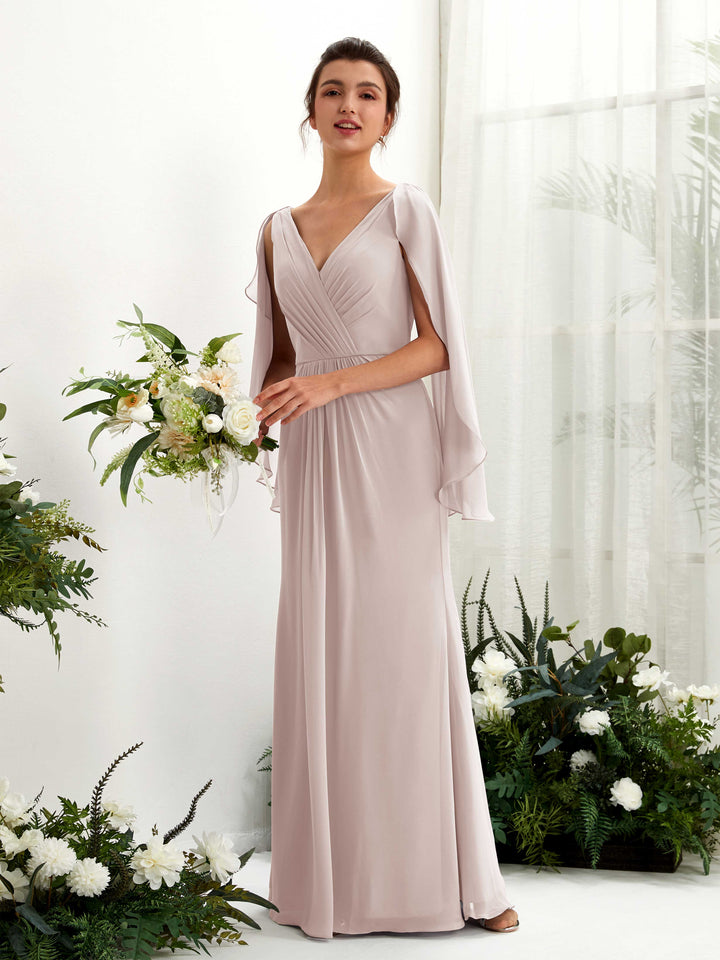 Carlyna Fourreau Col V Manches Cape Mousseline Robe de demoiselle d&