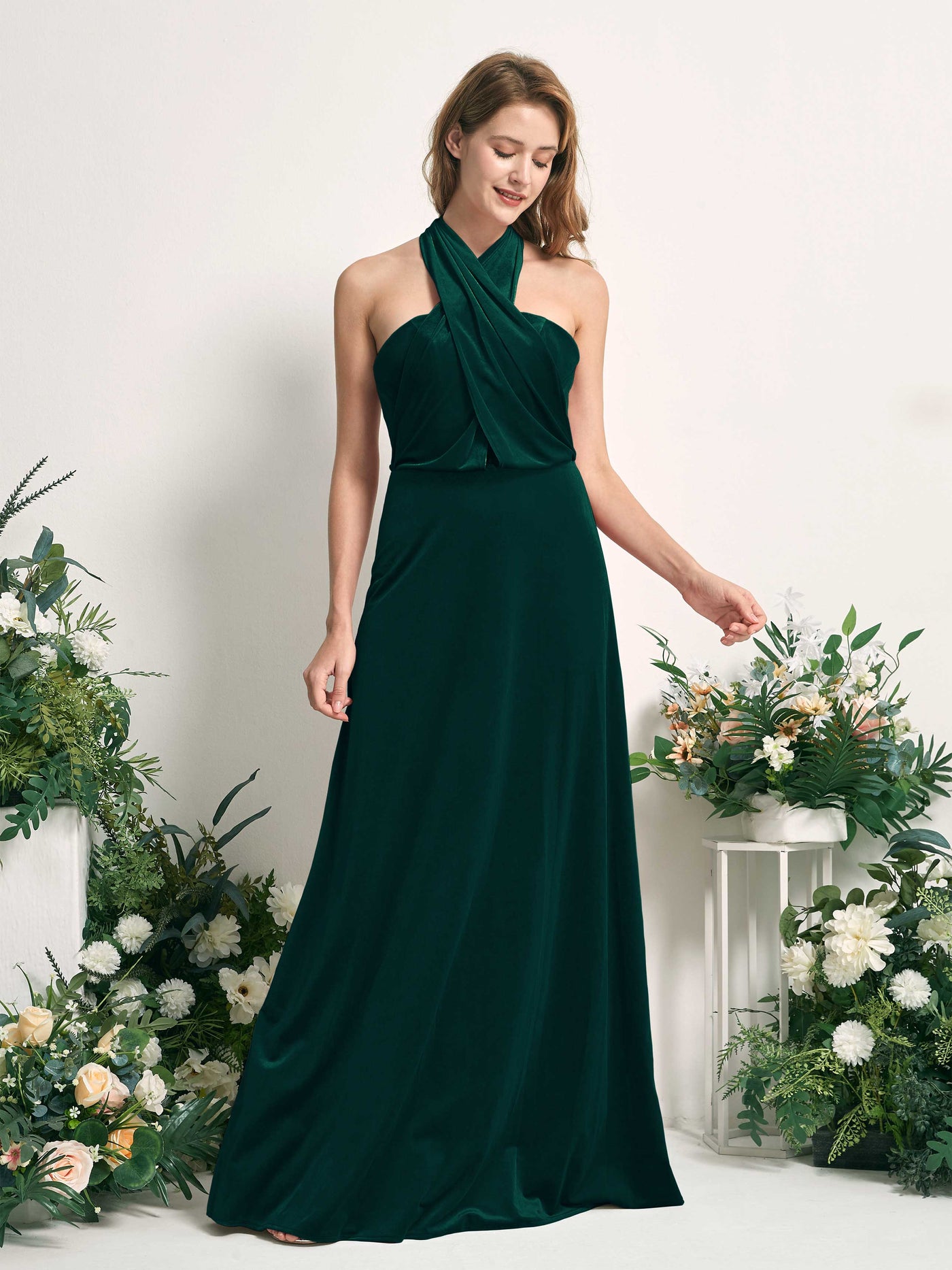 Carlyna Fourreau Convertible Longueur ras du sol Robes de demoiselle d'honneur Vert Chasseur #couleur_vert-chasseur