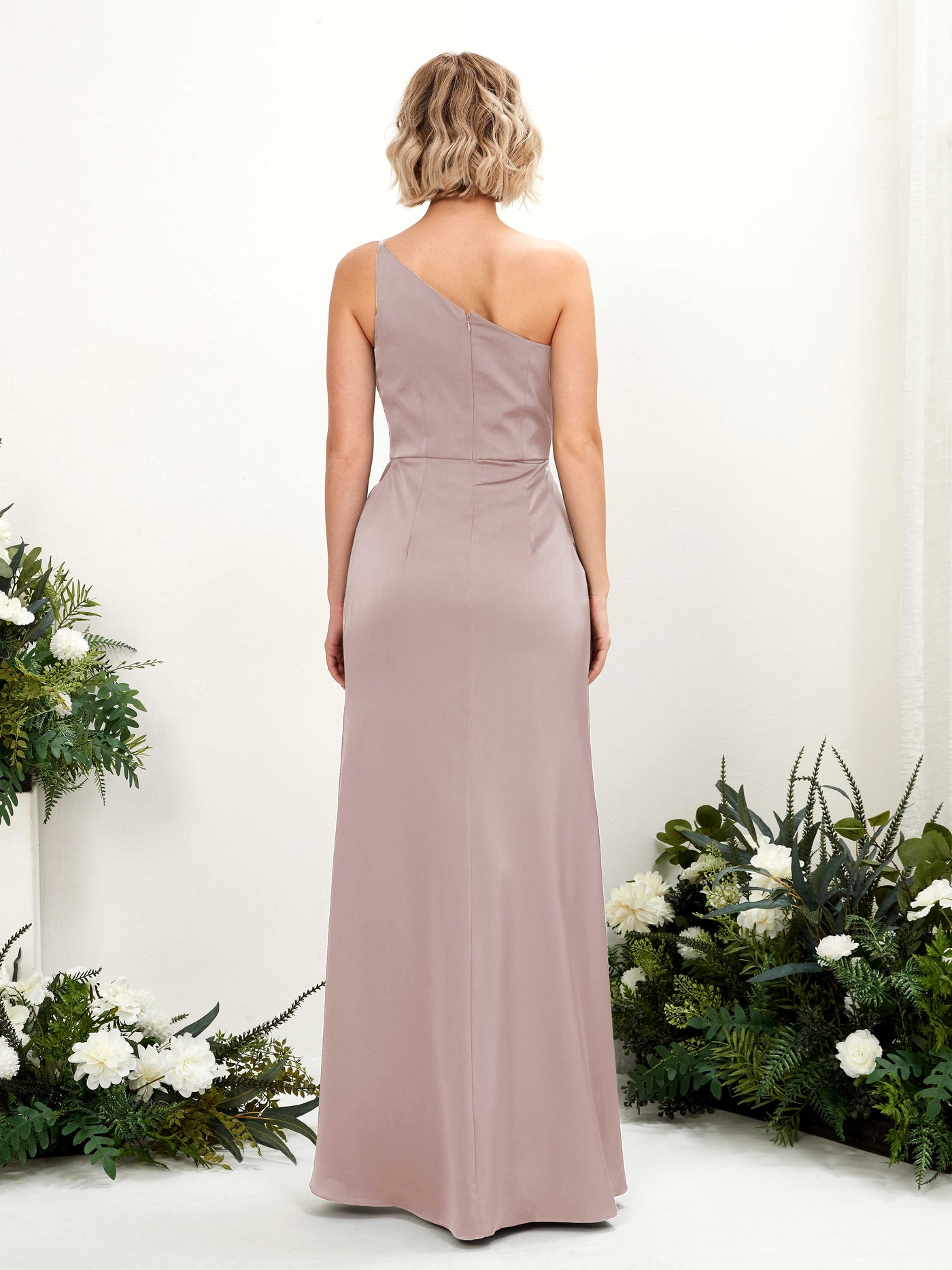 Carlyna Fourreau Décolleté Asymétrique Longueur ras du sol Froncé Robes de demoiselle d'honneur Rose Poussiéreux #couleur_rose-poussi-reux