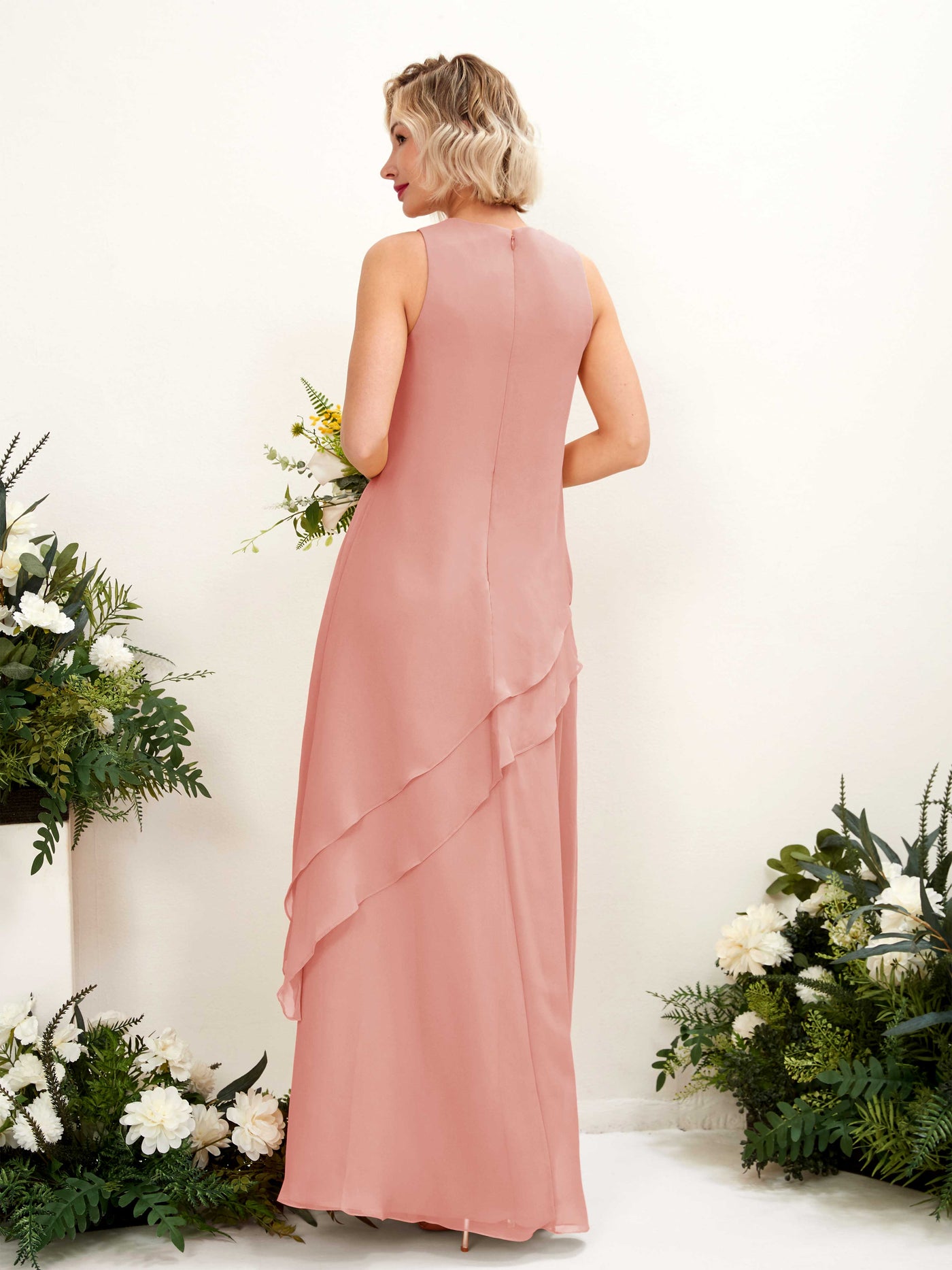 Carlyna Fourreau Longueur ras du sol Col rond Robe de demoiselle d'honneur Rose Champagne #couleur_rose-champagne