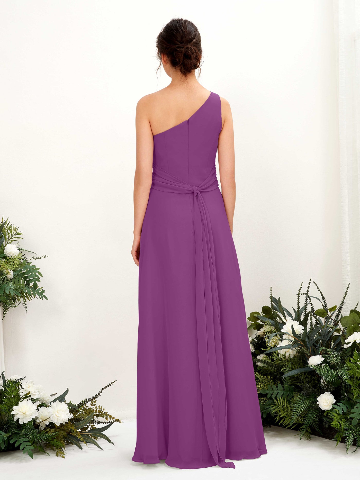 Carlyna Fourreau Longueur ras du sol Décolleté Asymétrique avec Fente Mousseline Robes de demoiselle d'honneur Violet #couleur_violet