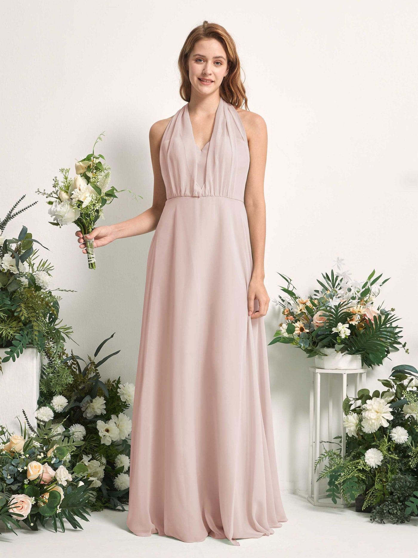 Carlyna Robe de demoiselle d'honneur Trapèze Col coeur Longueur ras du sol Biscotti #couleur_biscotti
