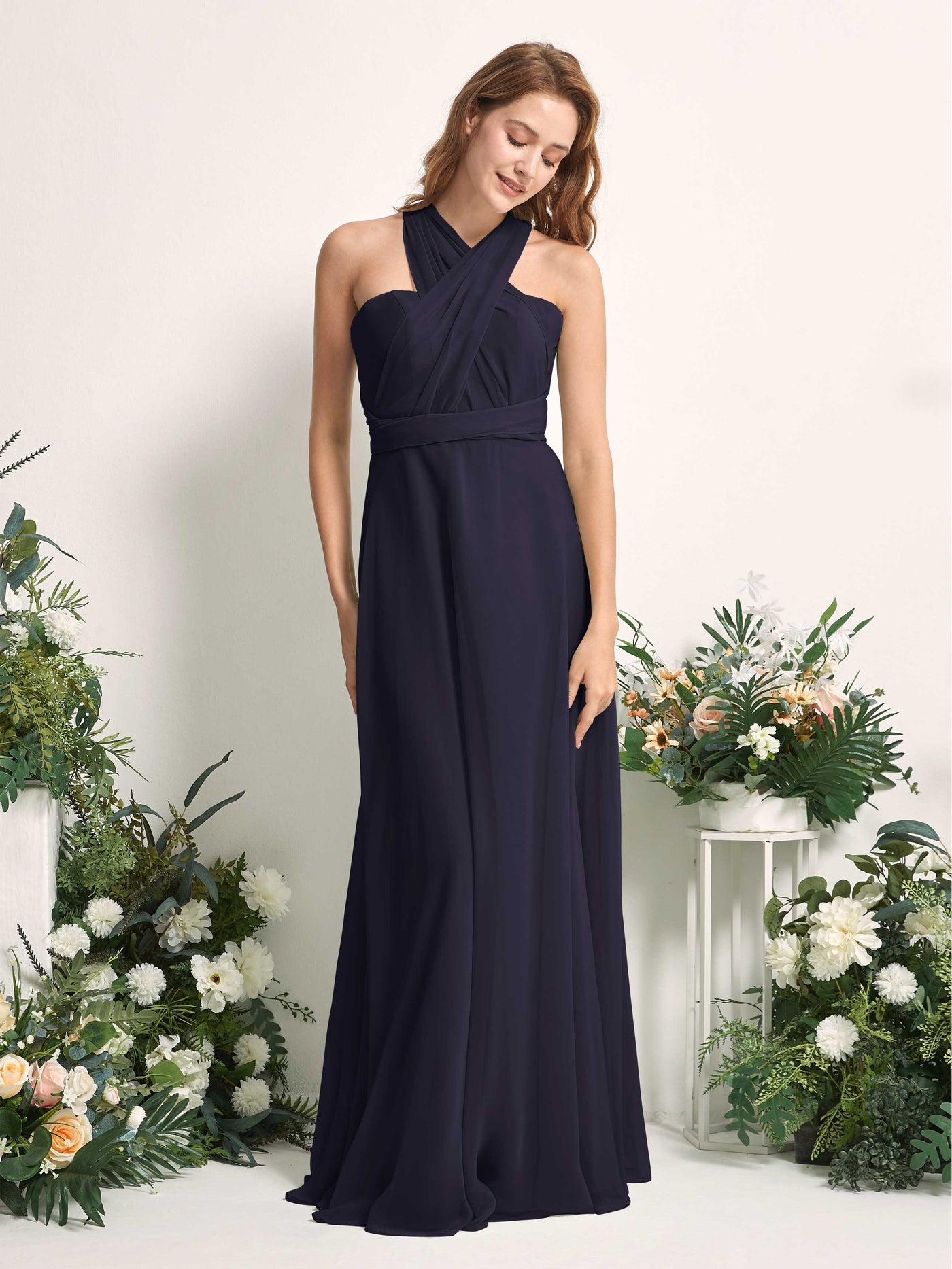 Carlyna Robe de demoiselle d'honneur Trapèze Col coeur Longueur ras du sol Bleu Marine Foncé #couleur_bleu-marine-fonc