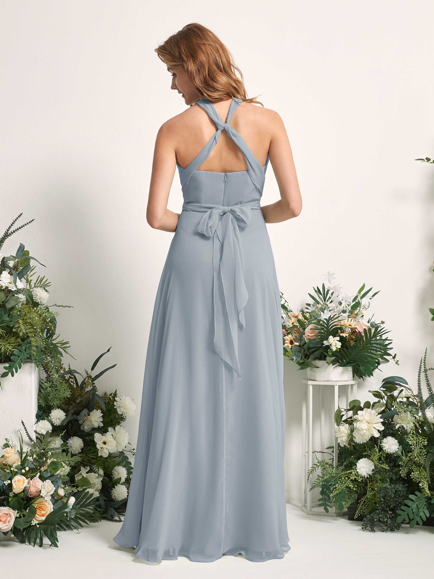 Carlyna Robe de demoiselle d'honneur Trapèze Col coeur Longueur ras du sol Bleu Poussiéreux Amélioré #couleur_bleu-poussi-reux-am-lior