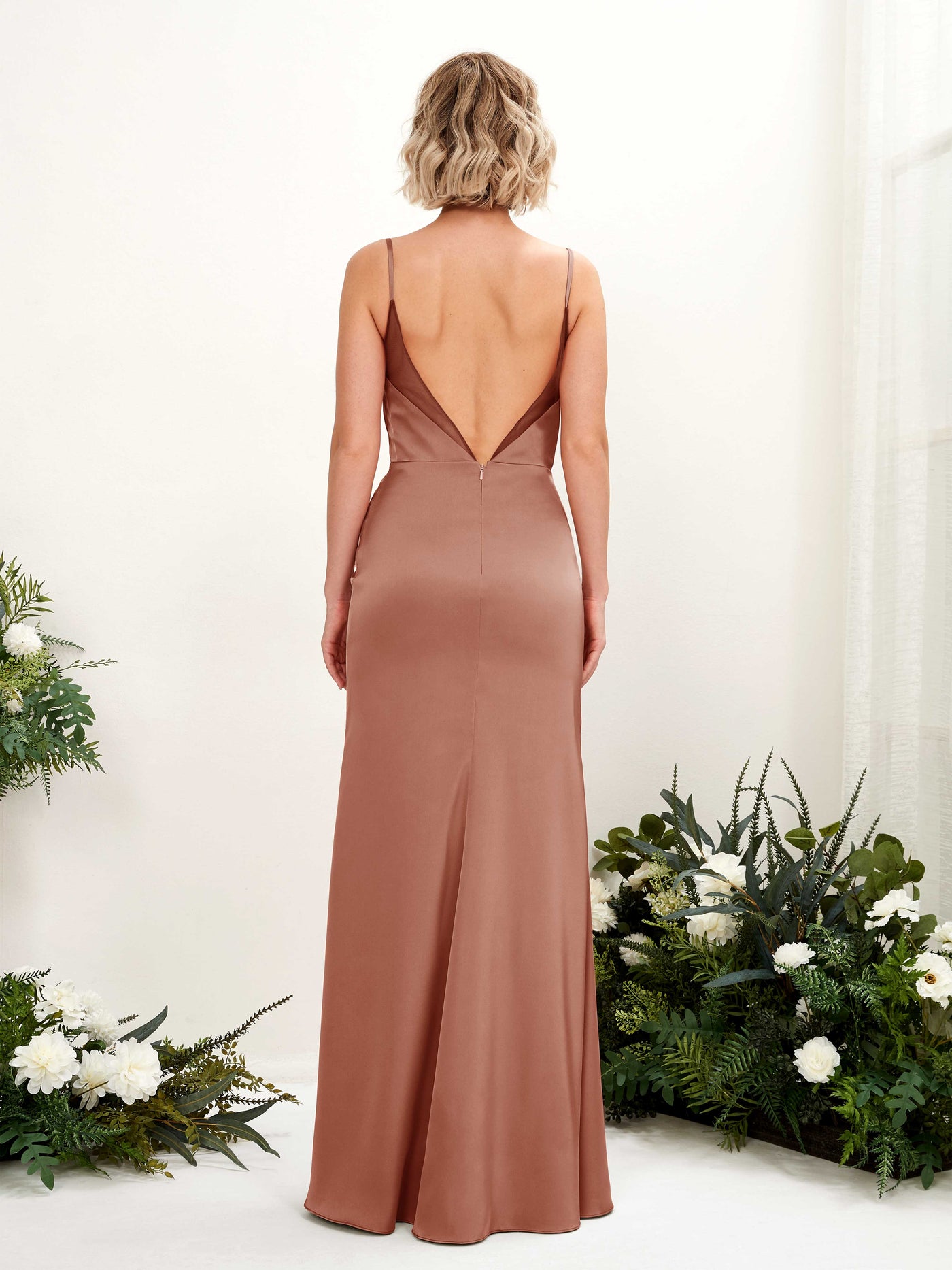Carlyna Robe demoiselle d'honneur sirène col bénitier fente jambe Terre De Sienne Brute #couleur_terre-de-sienne-brute
