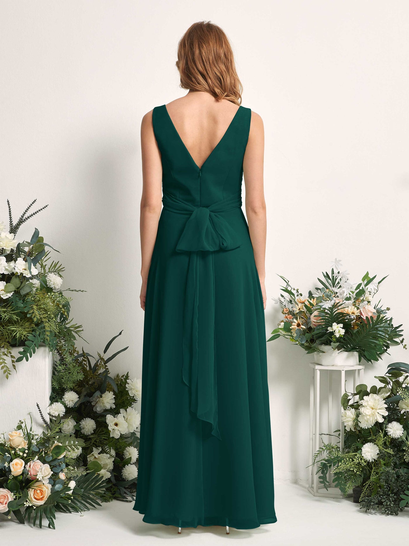 Carlyna Robe demoiselle d'honneur trapèze col V longueur ras du sol Émeraude Foncé #couleur_meraude-fonc