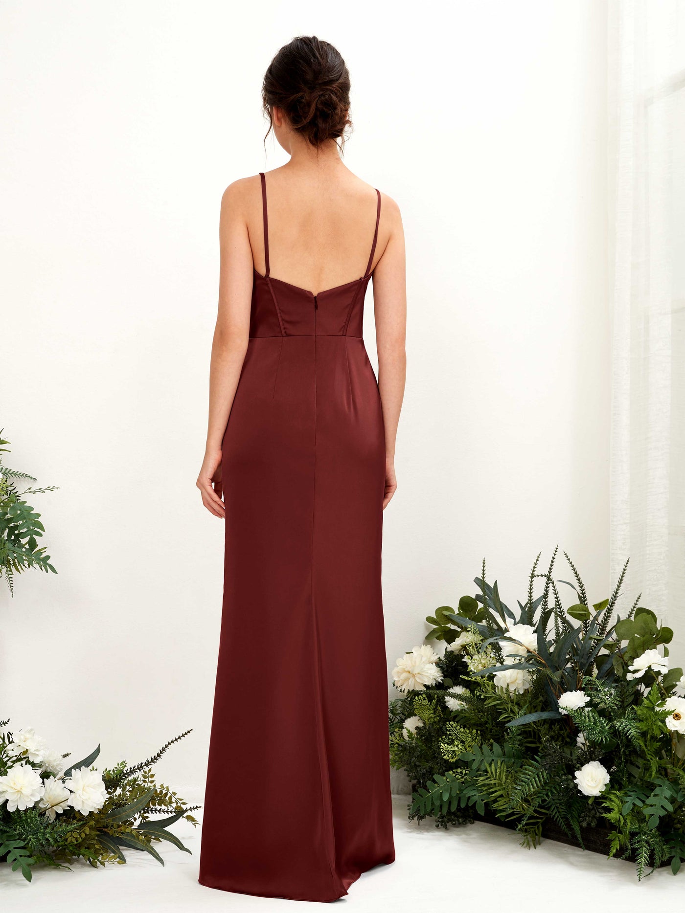 Carlyna Robe fourreau en satin col cœur longueur ras du sol demoiselle d'honneur Bordeaux #couleur_bordeaux