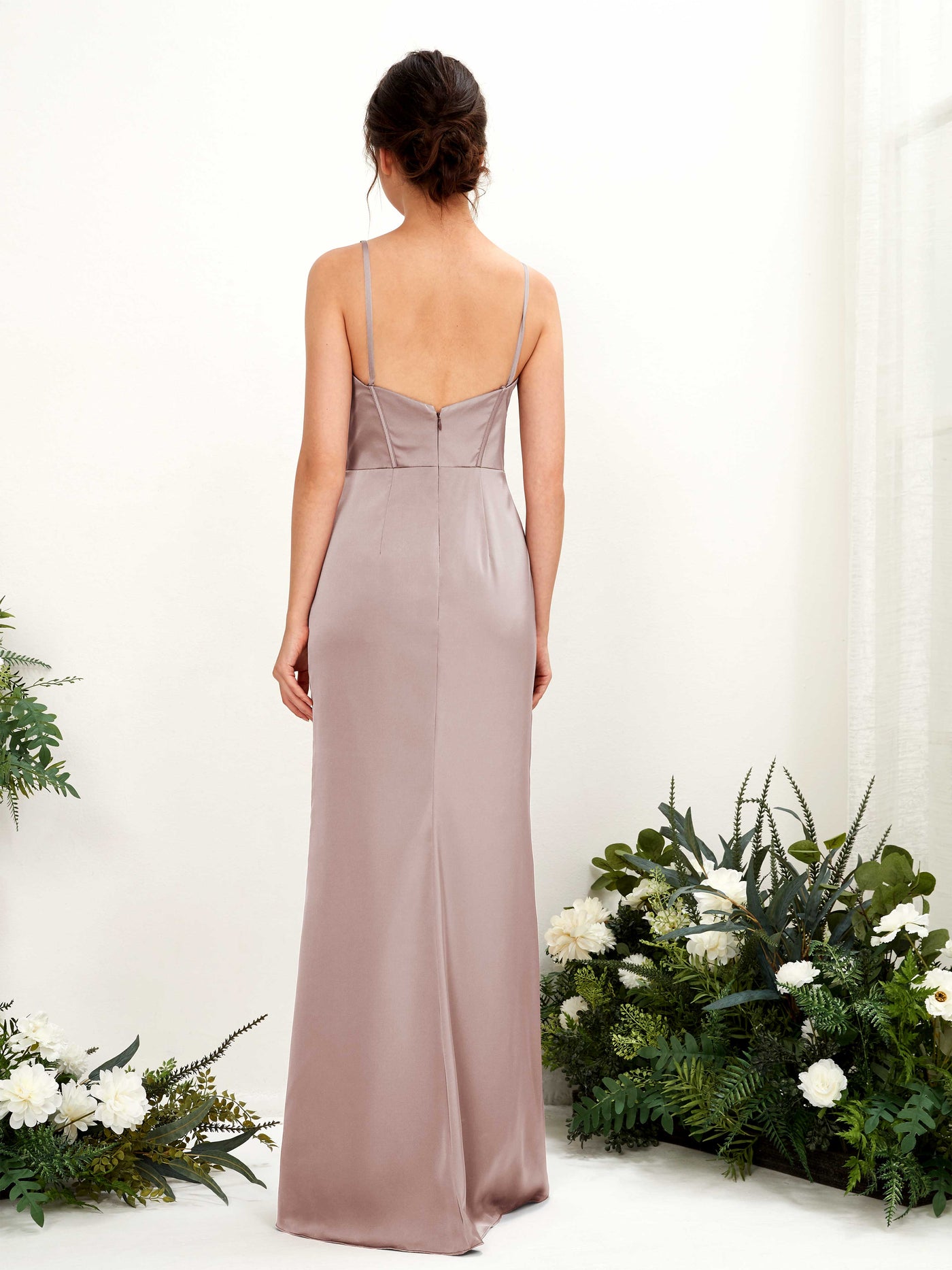 Carlyna Robe fourreau en satin col cœur longueur ras du sol demoiselle d'honneur Rose Poussiéreux #couleur_rose-poussi-reux