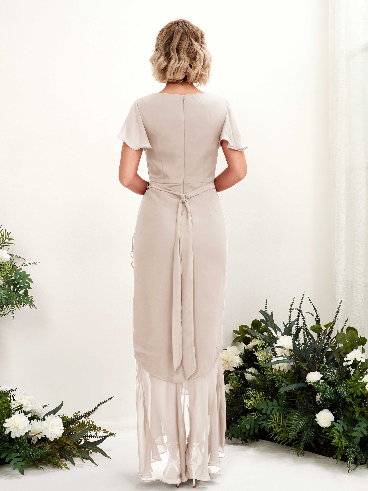 Carlyna Robe sirène col V manches papillon longueur sol Champagne #couleur_champagne