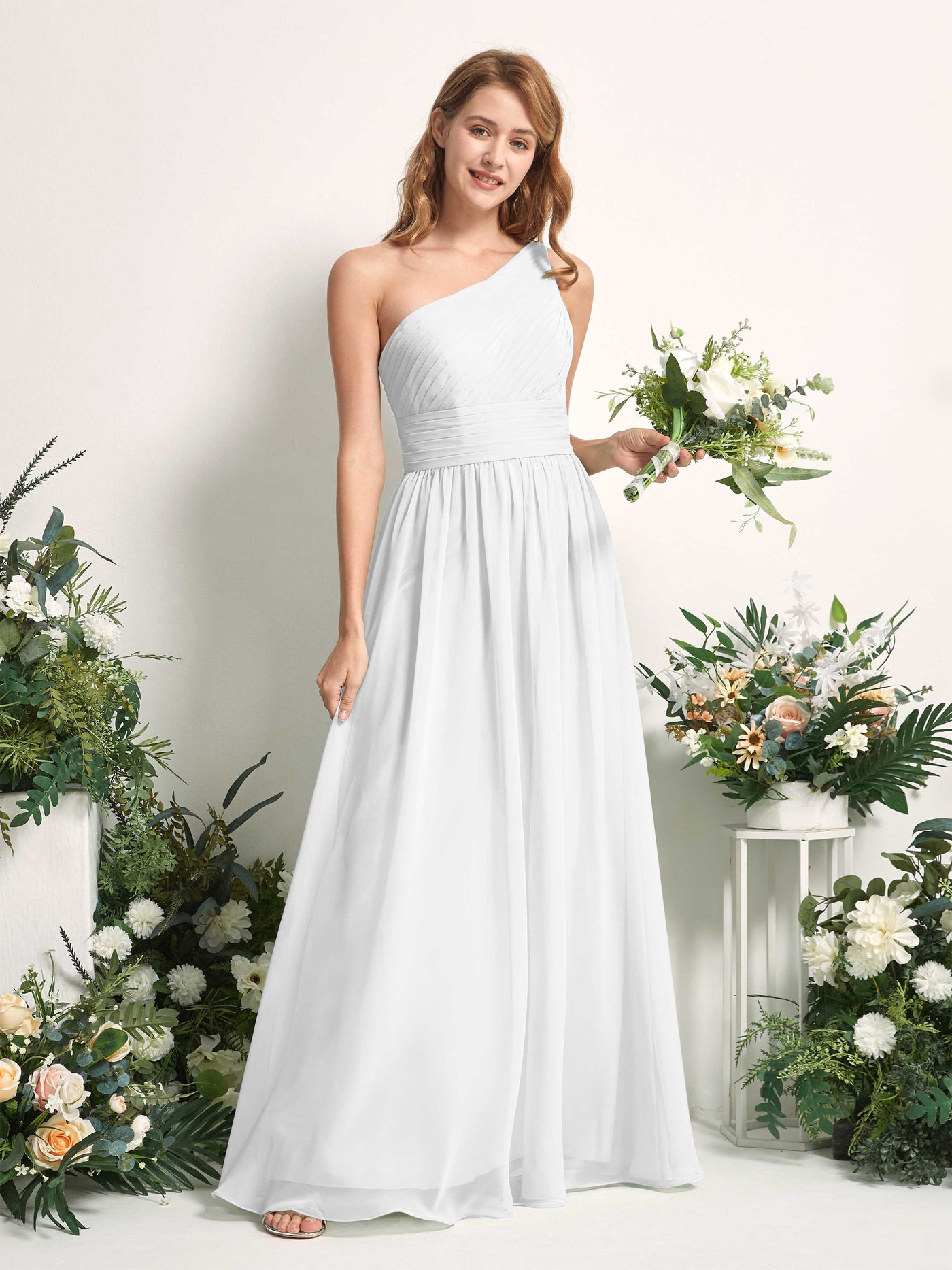 Carlyna Robe Trapèze Asymétrique Longueur ras du sol Mousseline Demoiselle d'honneur Blanc #couleur_blanc