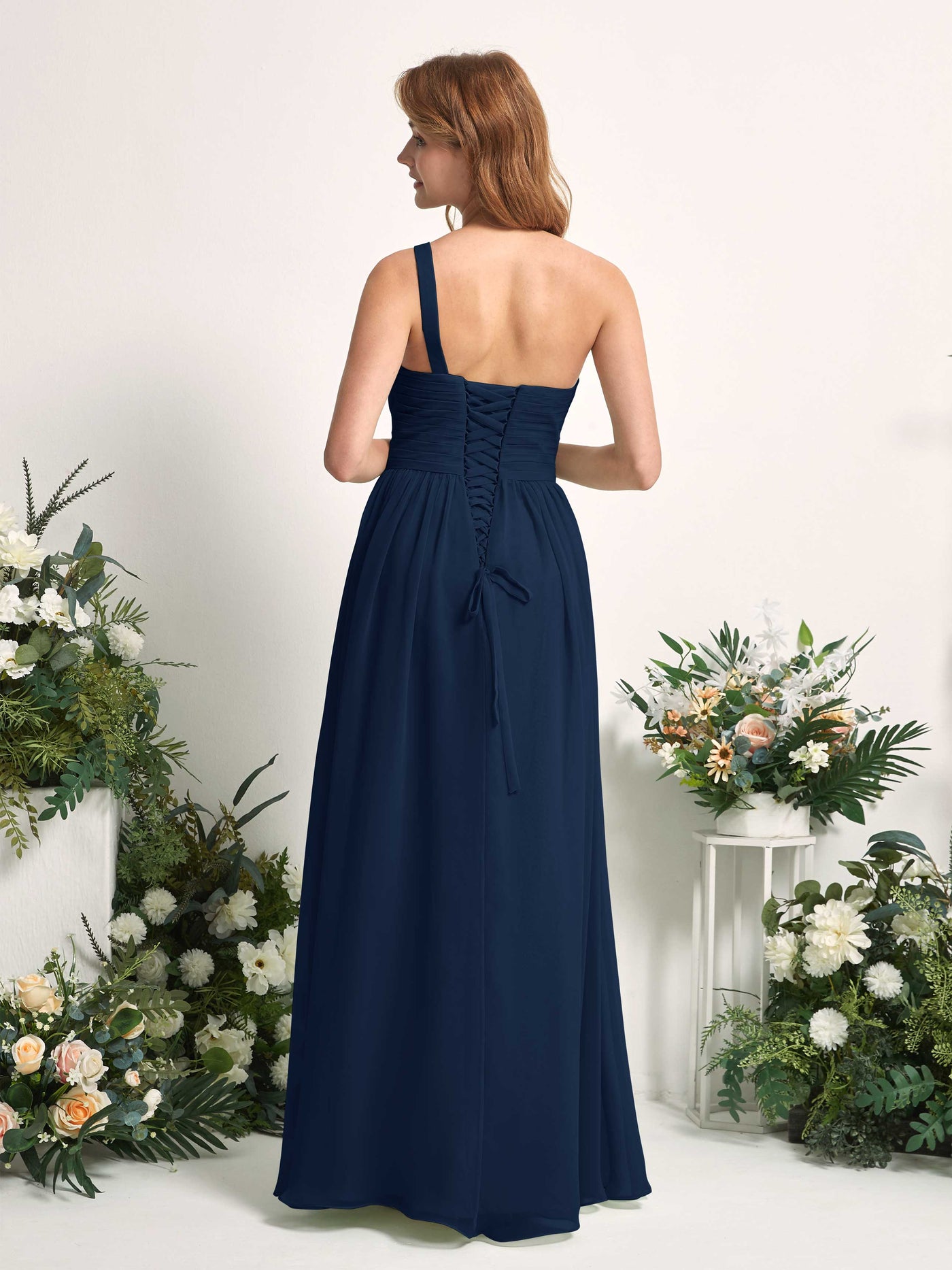 Carlyna Robe Trapèze Asymétrique Longueur ras du sol Mousseline Demoiselle d'honneur Bleu Marine #couleur_bleu-marine