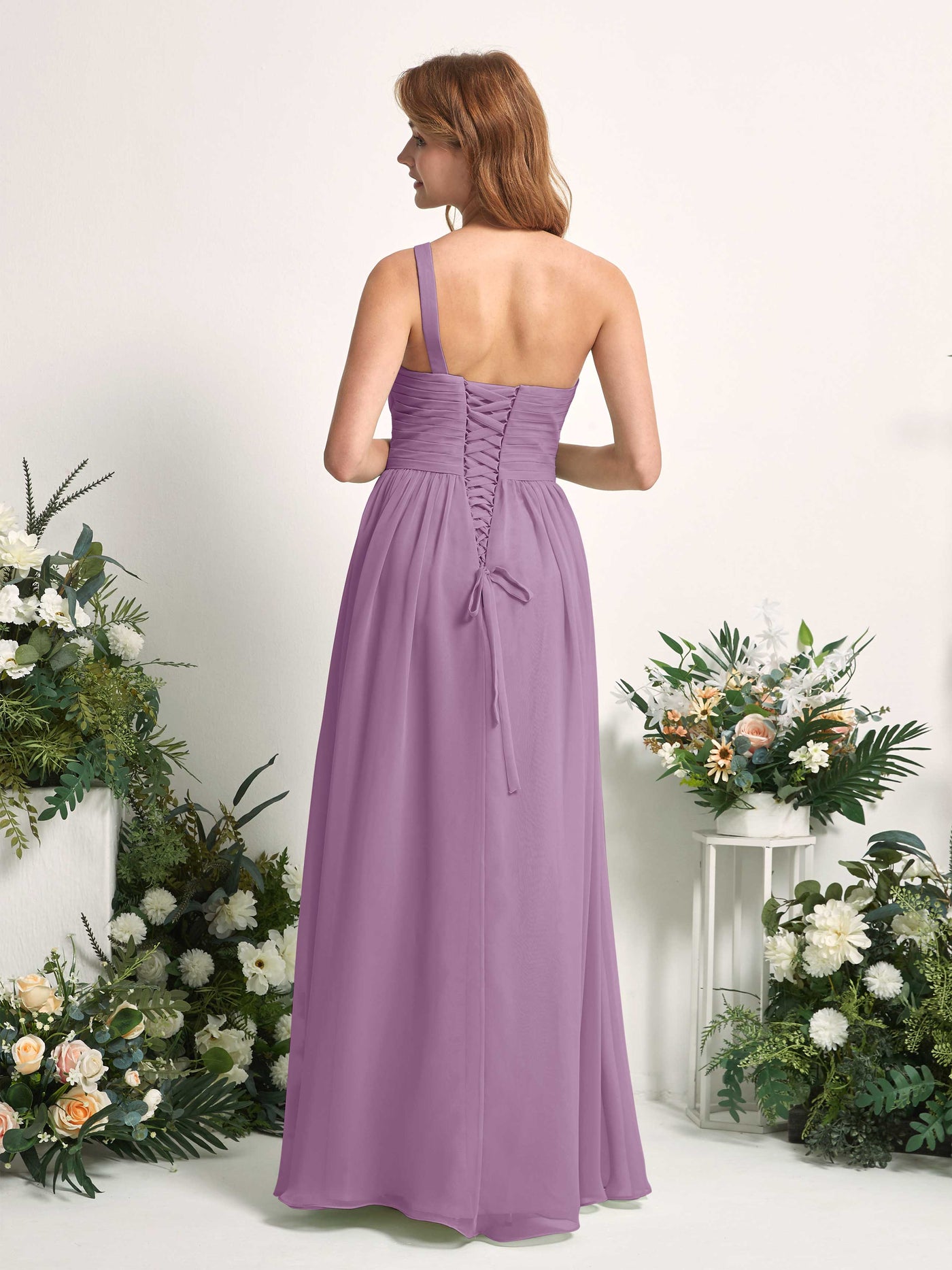 Carlyna Robe Trapèze Asymétrique Longueur ras du sol Mousseline Demoiselle d'honneur Brume Orchidée #couleur_brume-orchid-e