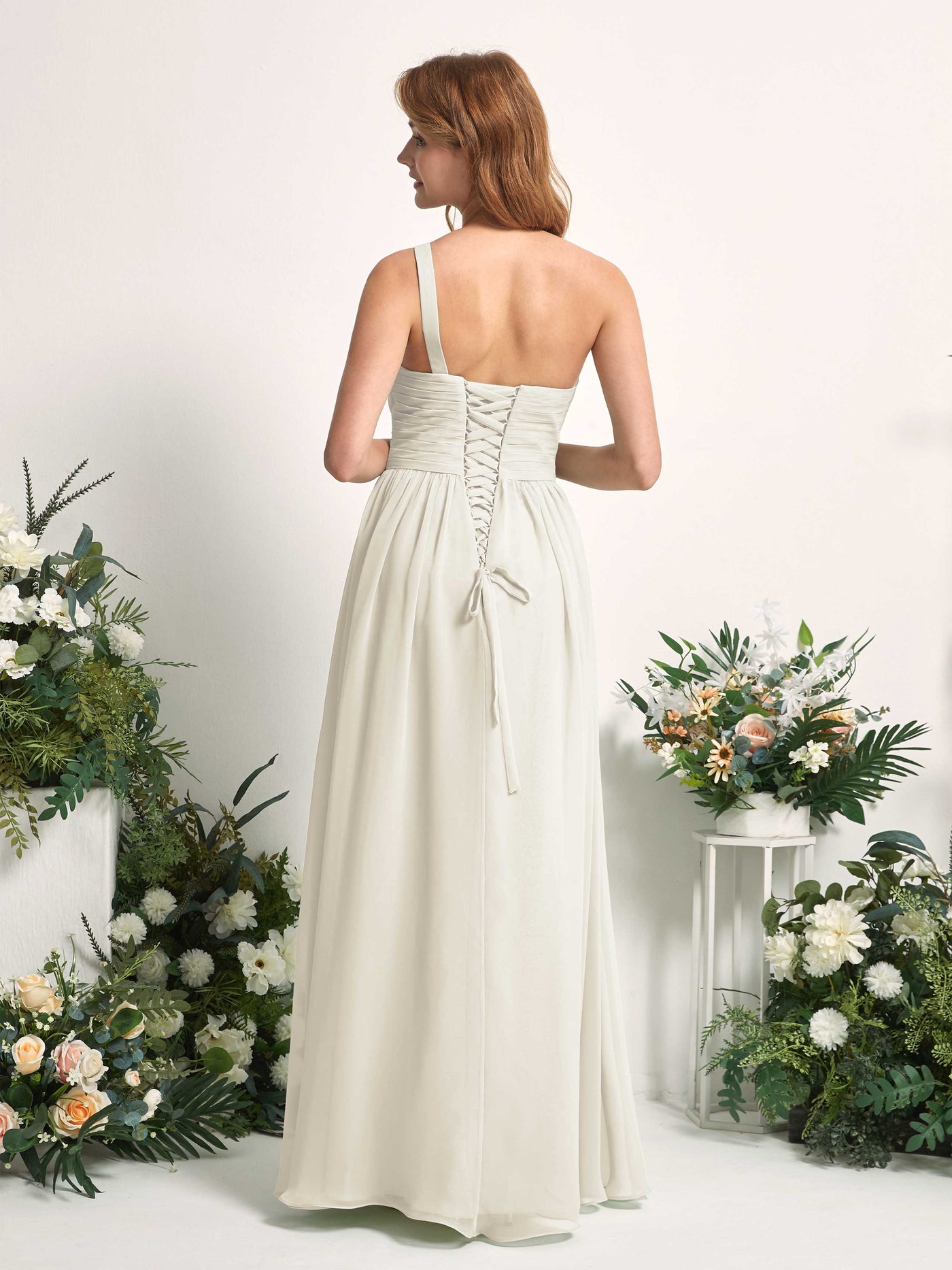 Carlyna Robe Trapèze Asymétrique Longueur ras du sol Mousseline Demoiselle d'honneur Ivoire #couleur_ivoire