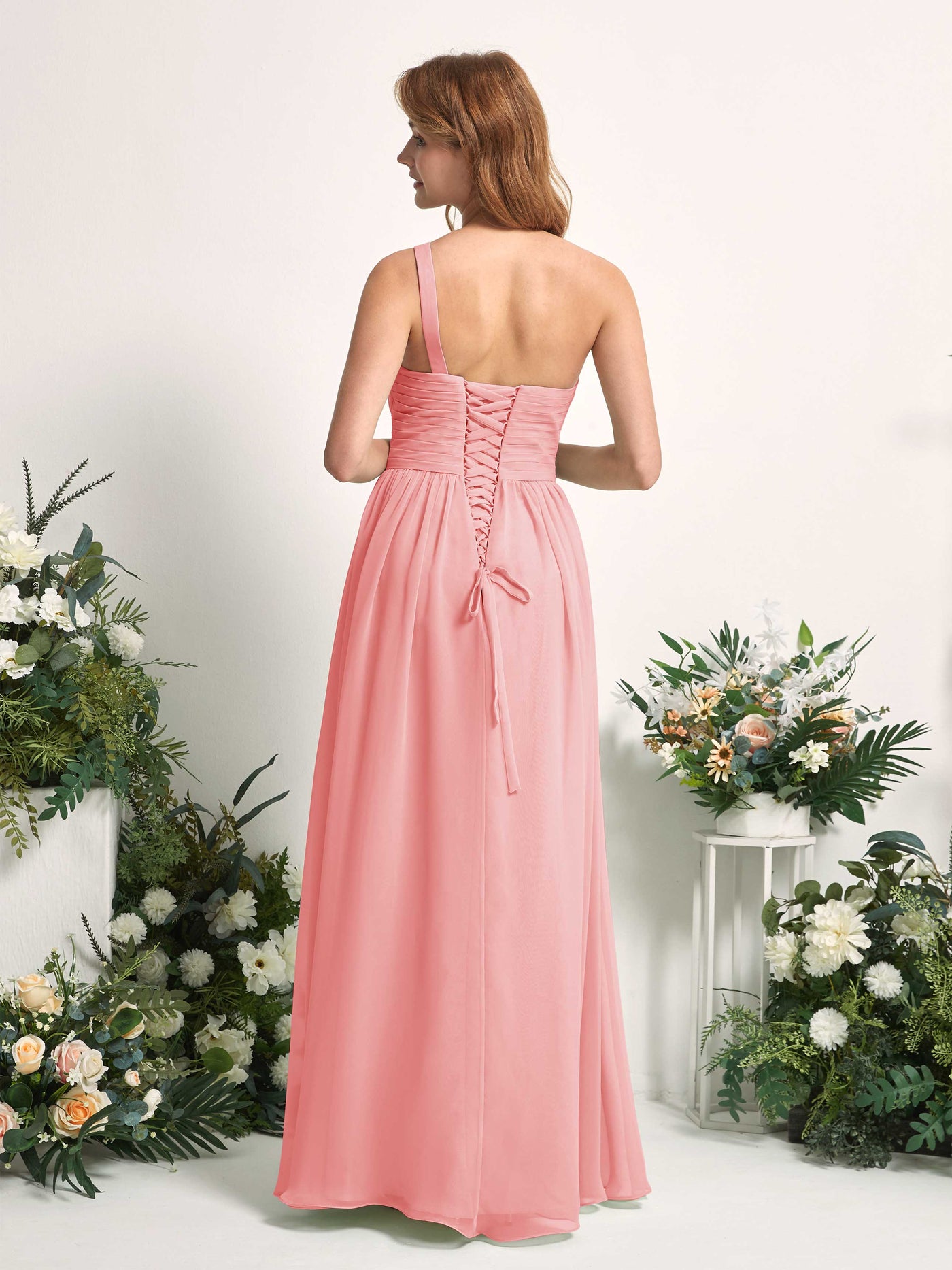 Carlyna Robe Trapèze Asymétrique Longueur ras du sol Mousseline Demoiselle d'honneur Rose Ballet #couleur_rose-ballet