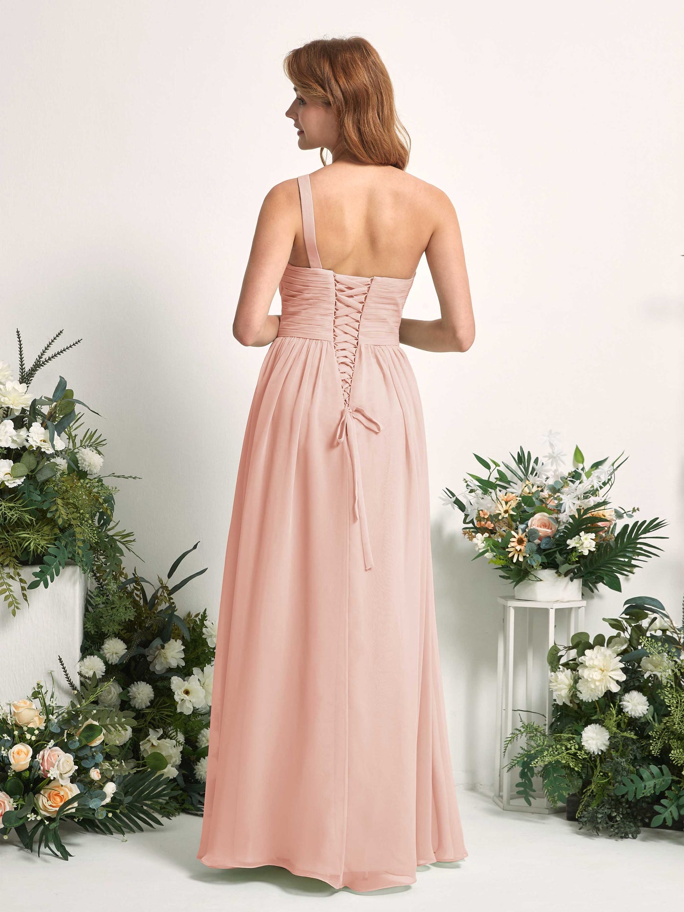 Carlyna Robe Trapèze Asymétrique Longueur ras du sol Mousseline Demoiselle d'honneur Rose Perle #couleur_rose-perle