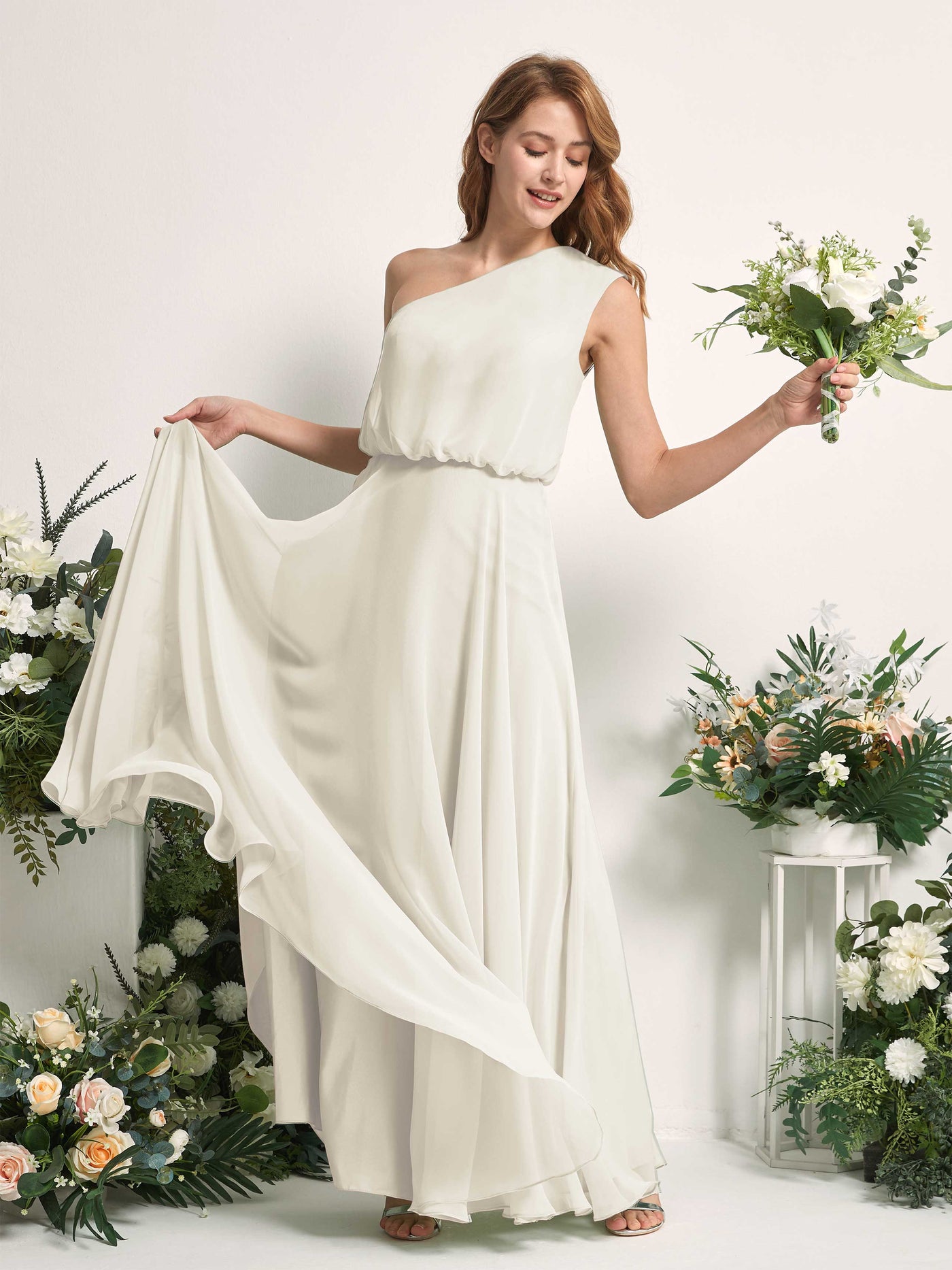 Carlyna Robe Trapèze Asymétrique Longueur Sol Robes de Demoiselle d'Honneur Ivoire #couleur_ivoire