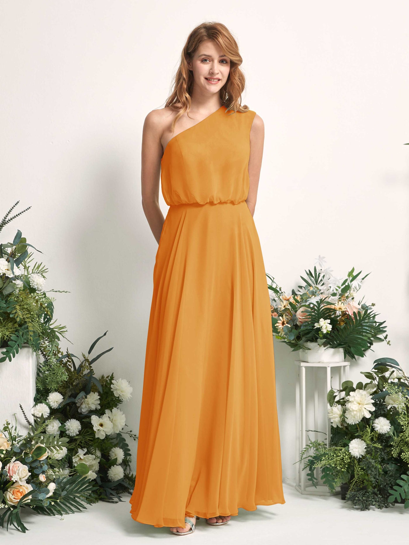 Carlyna Robe Trapèze Asymétrique Longueur Sol Robes de Demoiselle d'Honneur Mangue #couleur_mangue