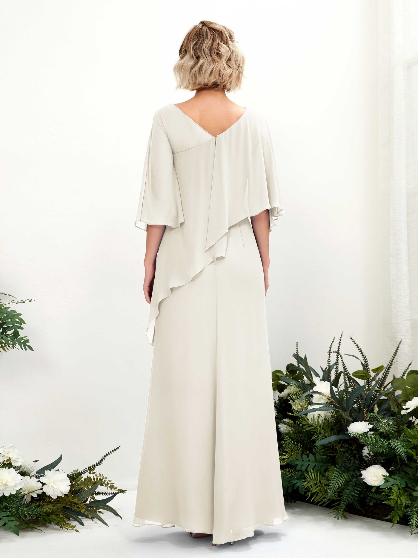 Carlyna Robe trapèze asymétrique manches cape demoiselle d'honneur Ivoire #couleur_ivoire