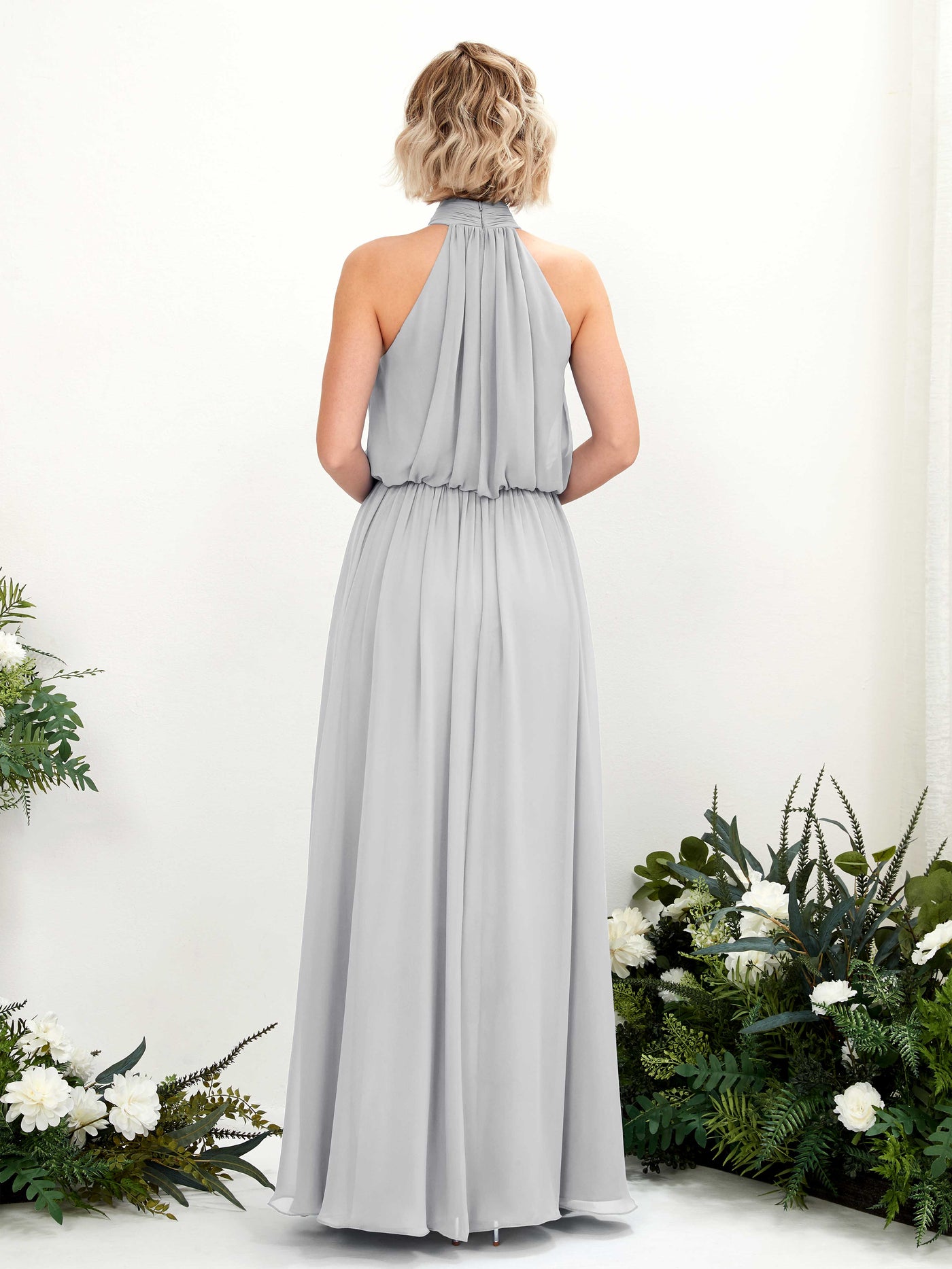 Carlyna Robe trapèze avec col rond longueur ras du sol en mousseline robes de demoiselle d'honneur Argent #couleur_argent