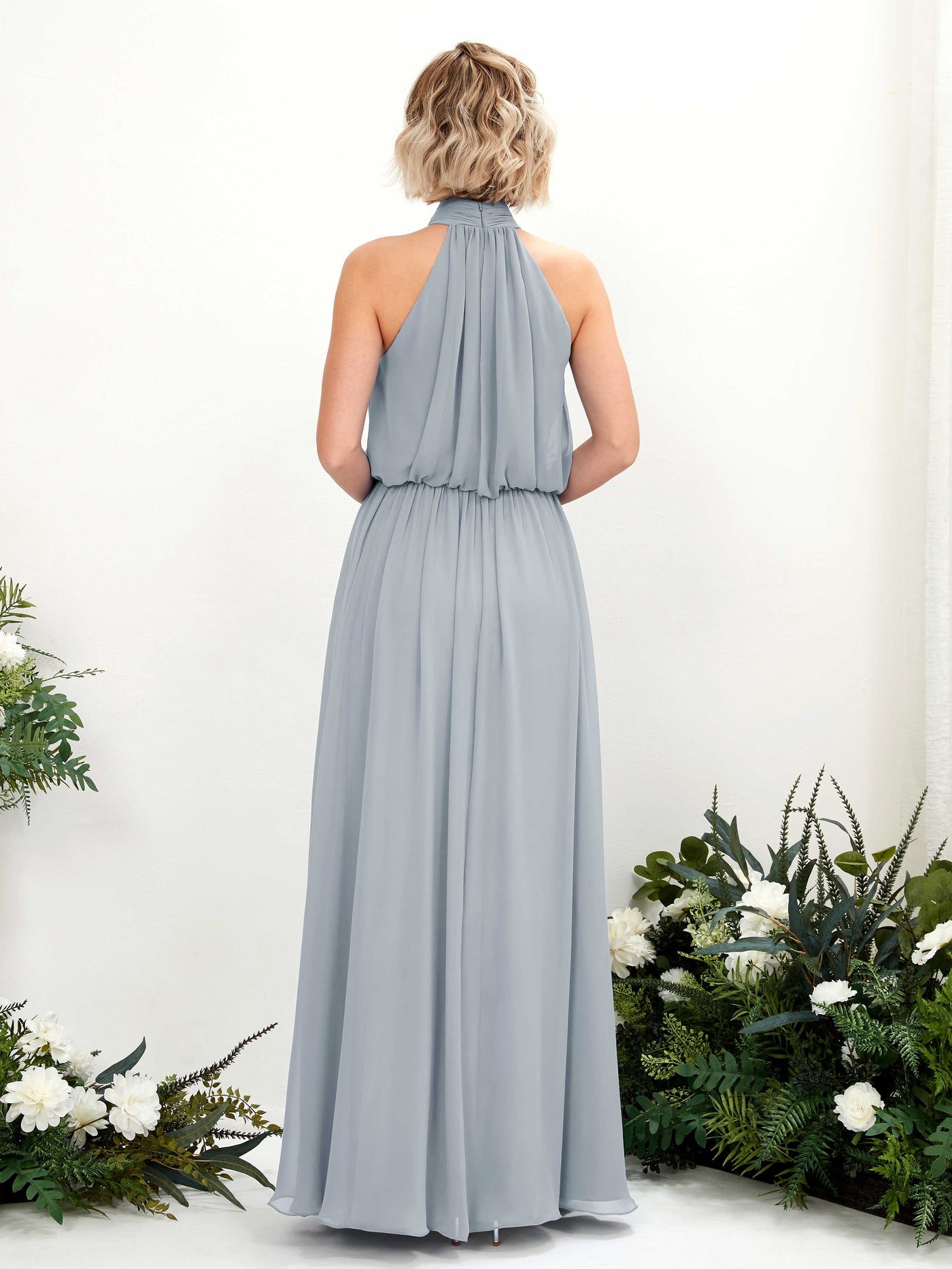 Carlyna Robe trapèze avec col rond longueur ras du sol en mousseline robes de demoiselle d'honneur Bleu Poussiéreux Amélioré #couleur_bleu-poussi-reux-am-lior