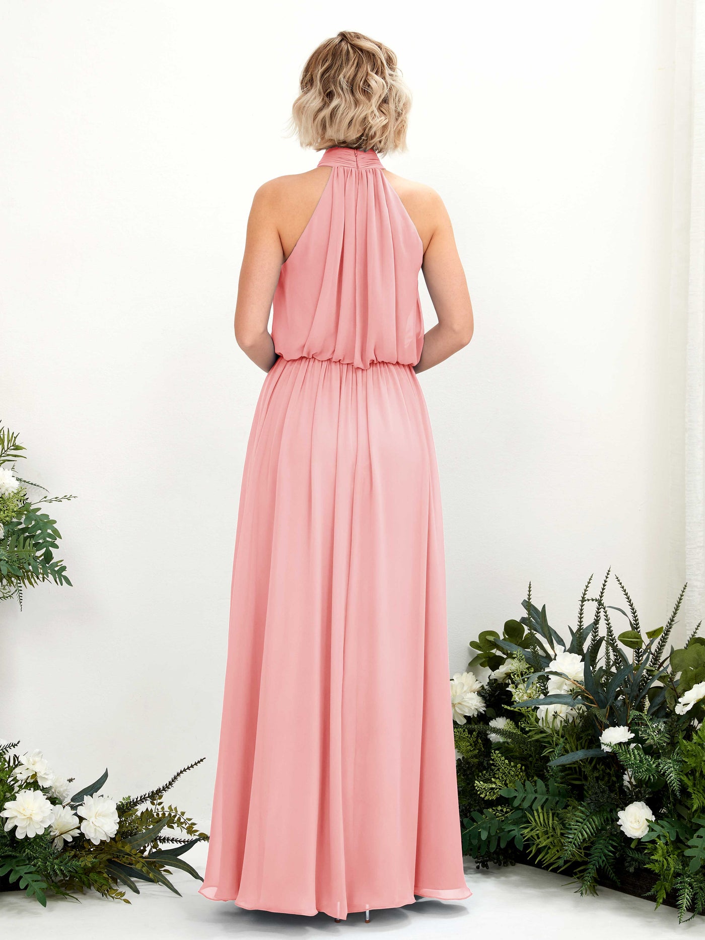 Carlyna Robe trapèze avec col rond longueur ras du sol en mousseline robes de demoiselle d'honneur Rose Ballet #couleur_rose-ballet