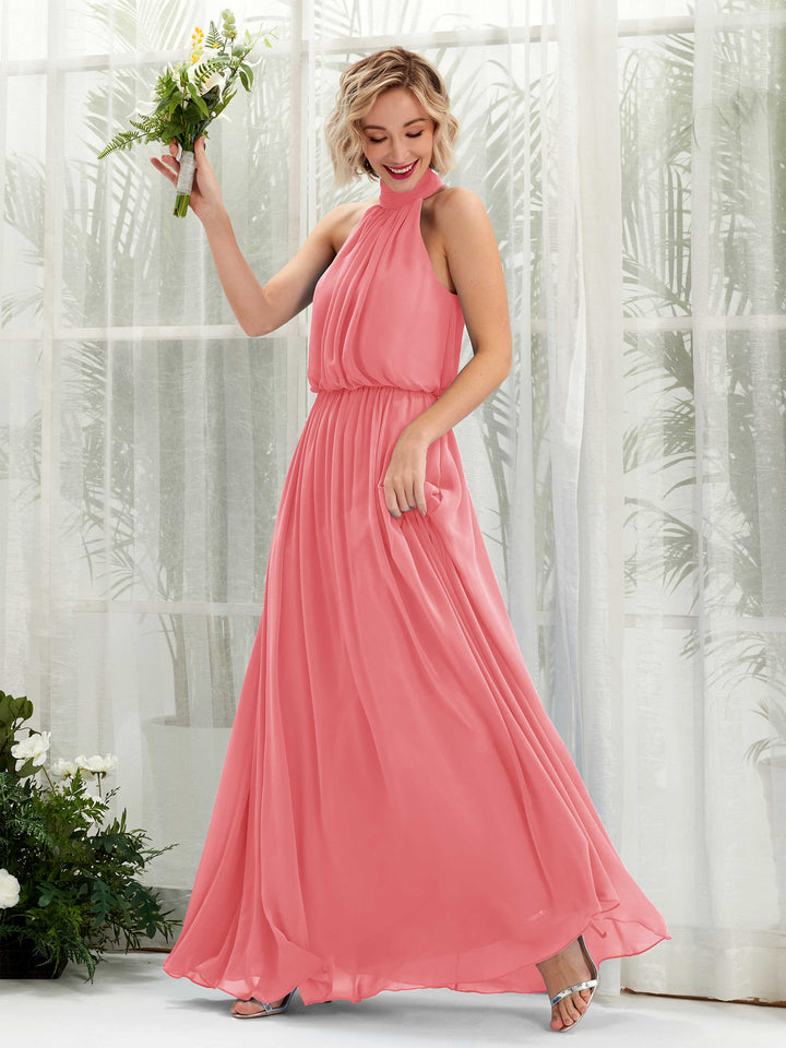 Carlyna Robe trapèze avec col rond longueur ras du sol en mousseline robes de demoiselle d&