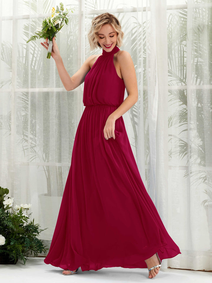 Carlyna Robe trapèze avec col rond longueur ras du sol en mousseline robes de demoiselle d&
