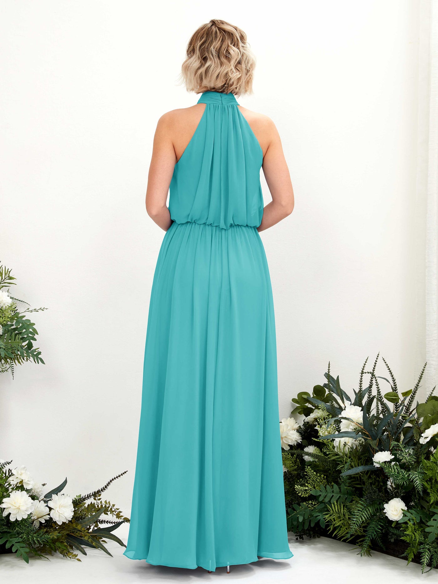 Carlyna Robe trapèze avec col rond longueur ras du sol en mousseline robes de demoiselle d'honneur Turquoise #couleur_turquoise