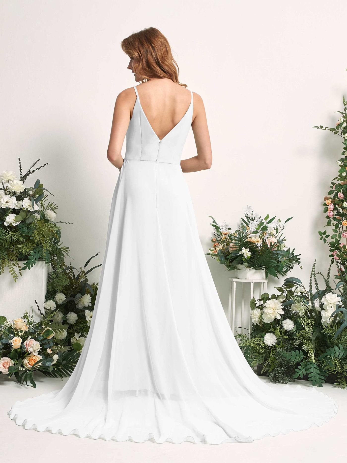 Carlyna Robe trapèze avec col V et fente sur la jambe longueur ras du sol demoiselle d'honneur Blanc #couleur_blanc
