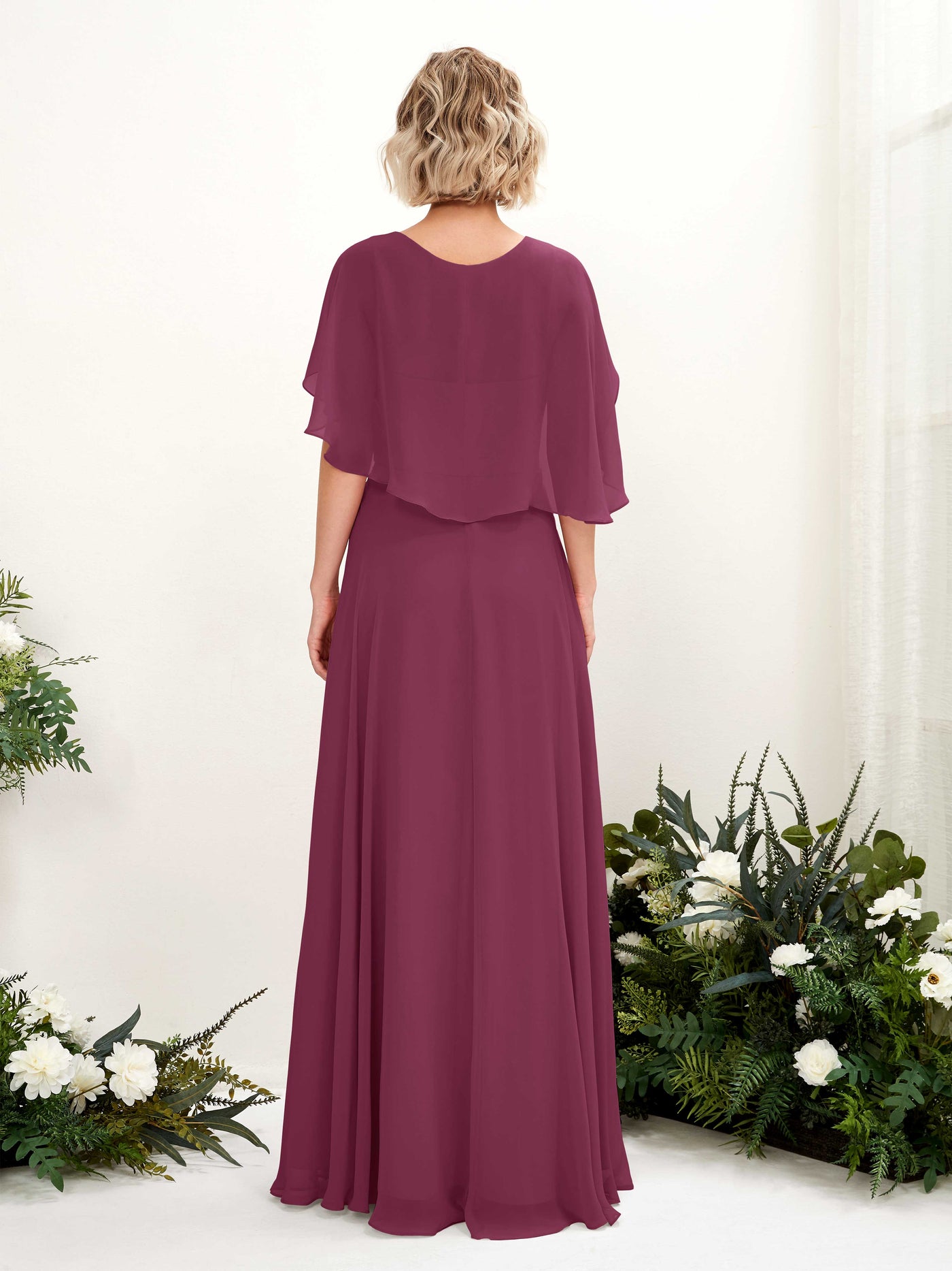 Carlyna Robe trapèze avec col V et manches cape longueur au sol robe de demoiselle d'honneur Chianti #couleur_chianti