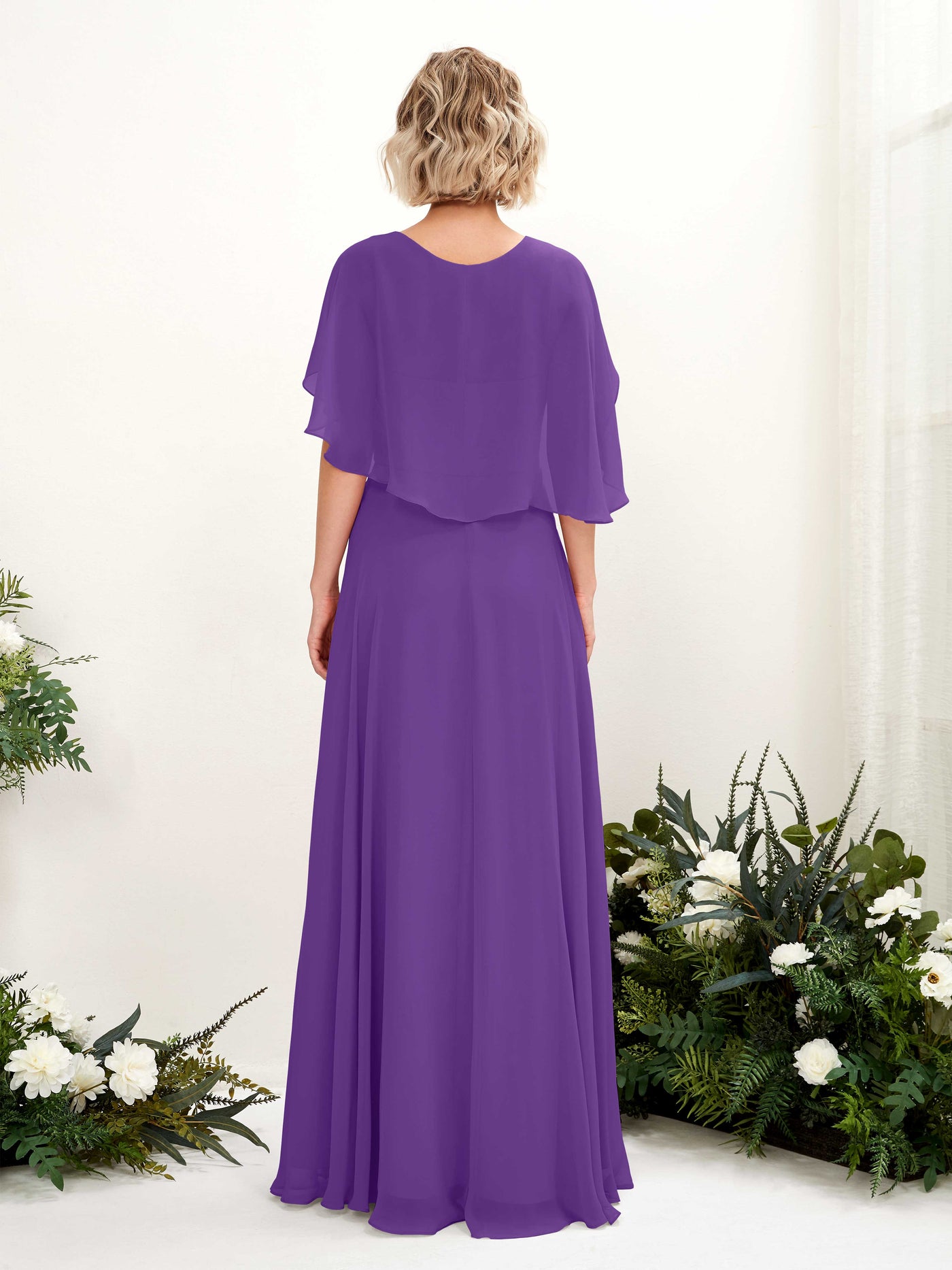 Carlyna Robe trapèze avec col V et manches cape longueur au sol robe de demoiselle d'honneur Régence #couleur_r-gence