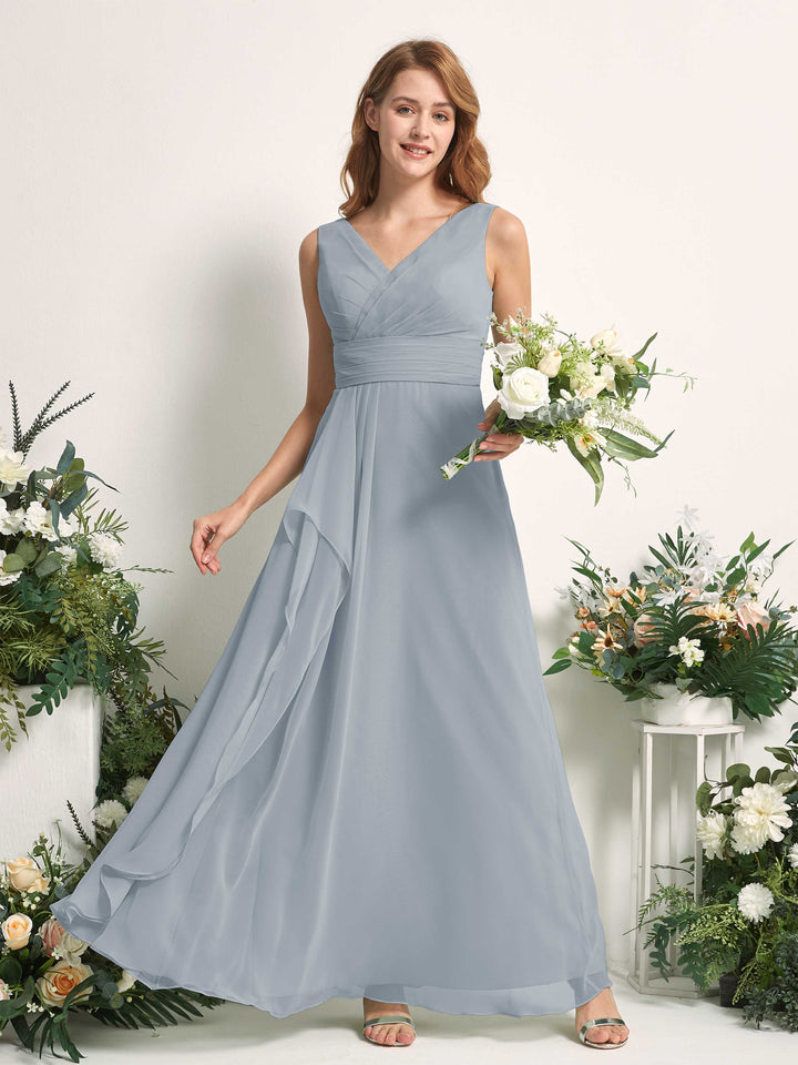 Carlyna Robe trapèze avec col V longueur ras du sol robe de demoiselle d&