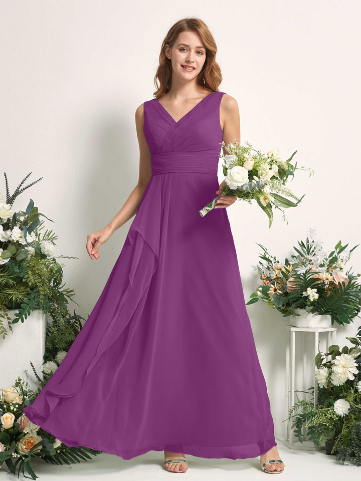 Carlyna Robe trapèze avec col V longueur ras du sol robe de demoiselle d&
