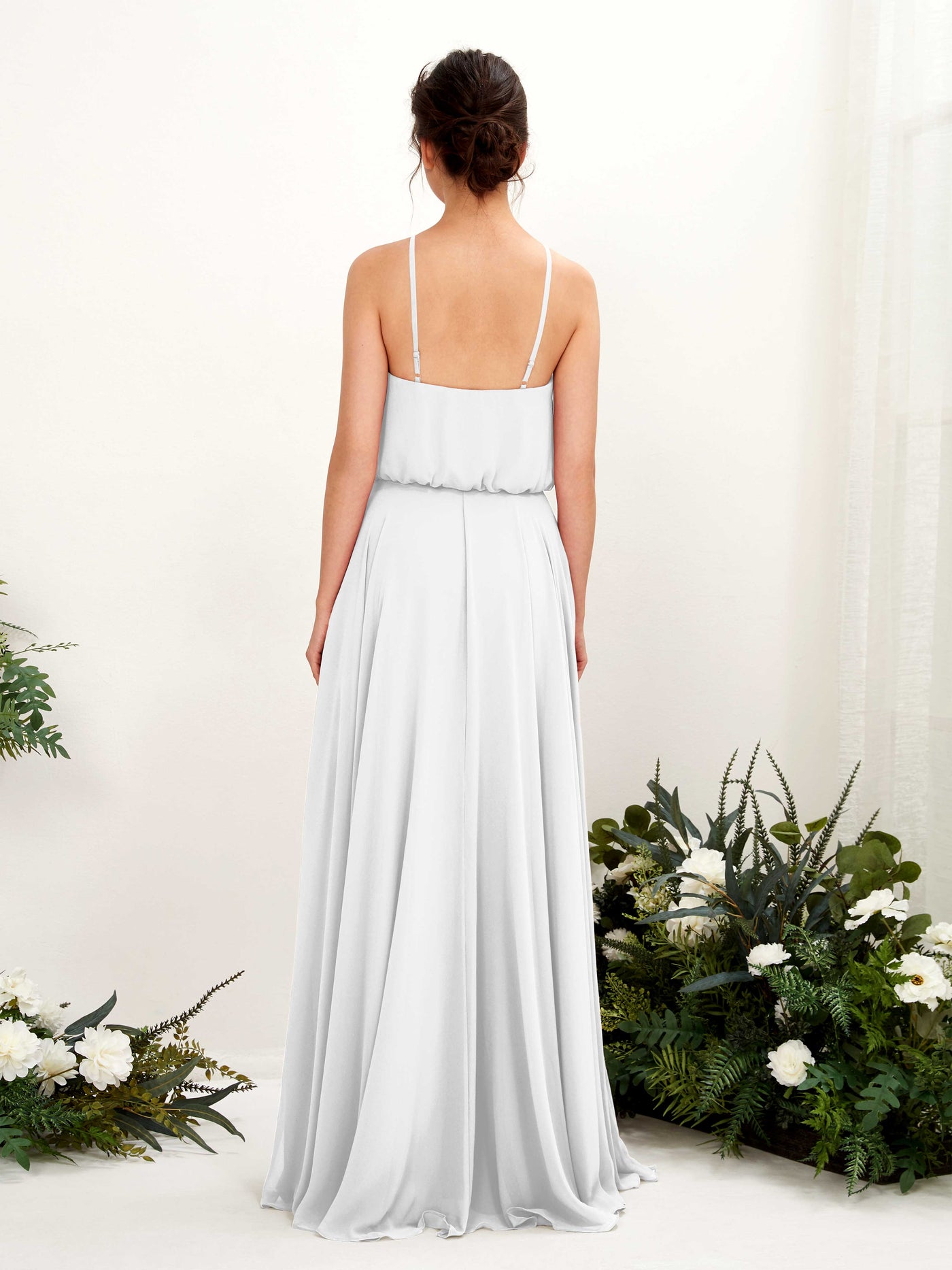 Carlyna Robe trapèze bretelles spaghetti mousseline longueur ras du sol Blanc #couleur_blanc