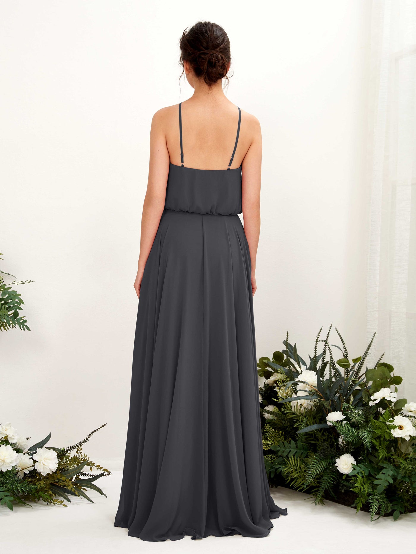 Carlyna Robe trapèze bretelles spaghetti mousseline longueur ras du sol Étain #couleur_tain