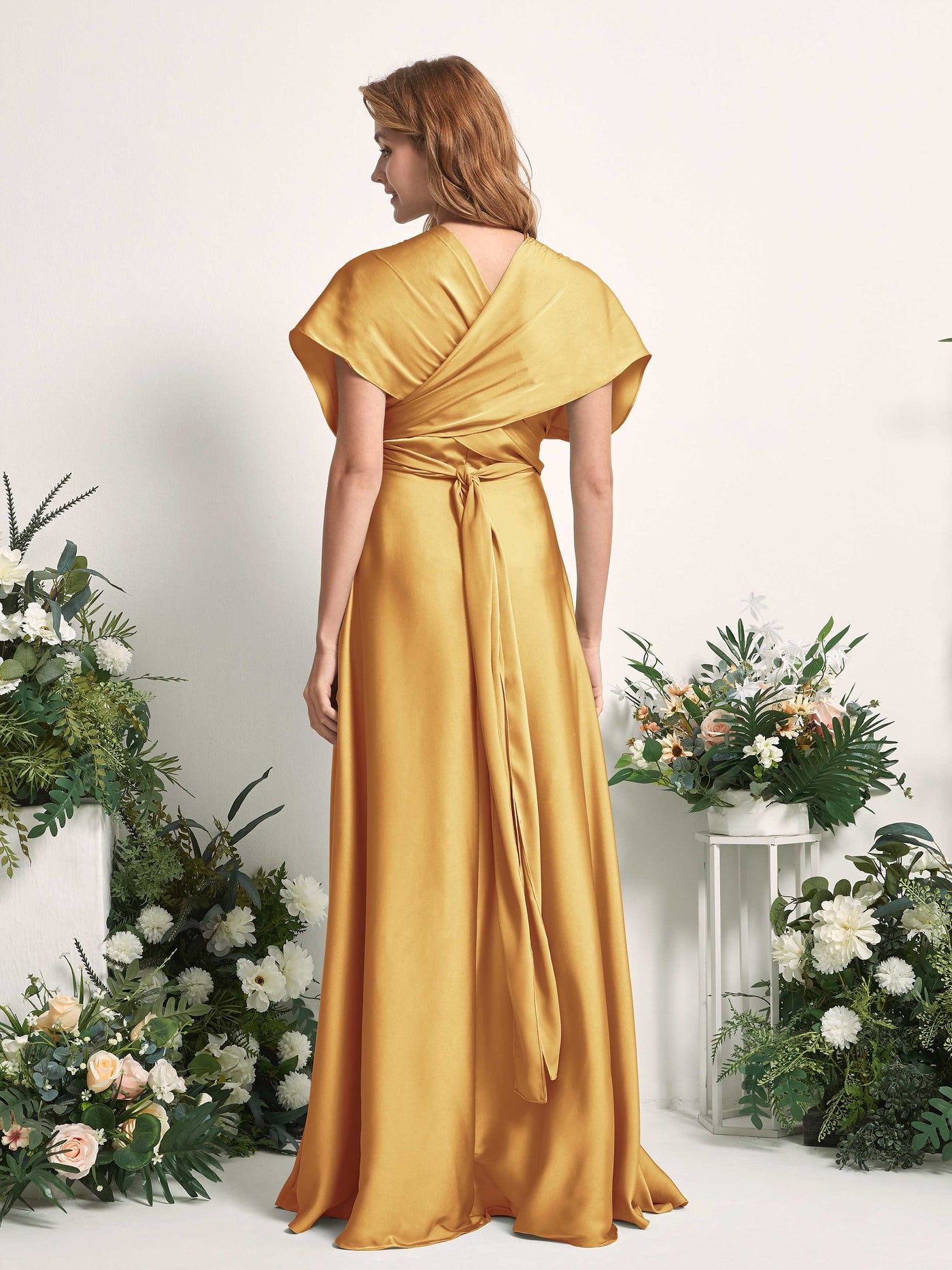Carlyna Robe trapèze col cœur longueur ras du sol demoiselle d'honneur Jaune Canari #couleur_jaune-canari