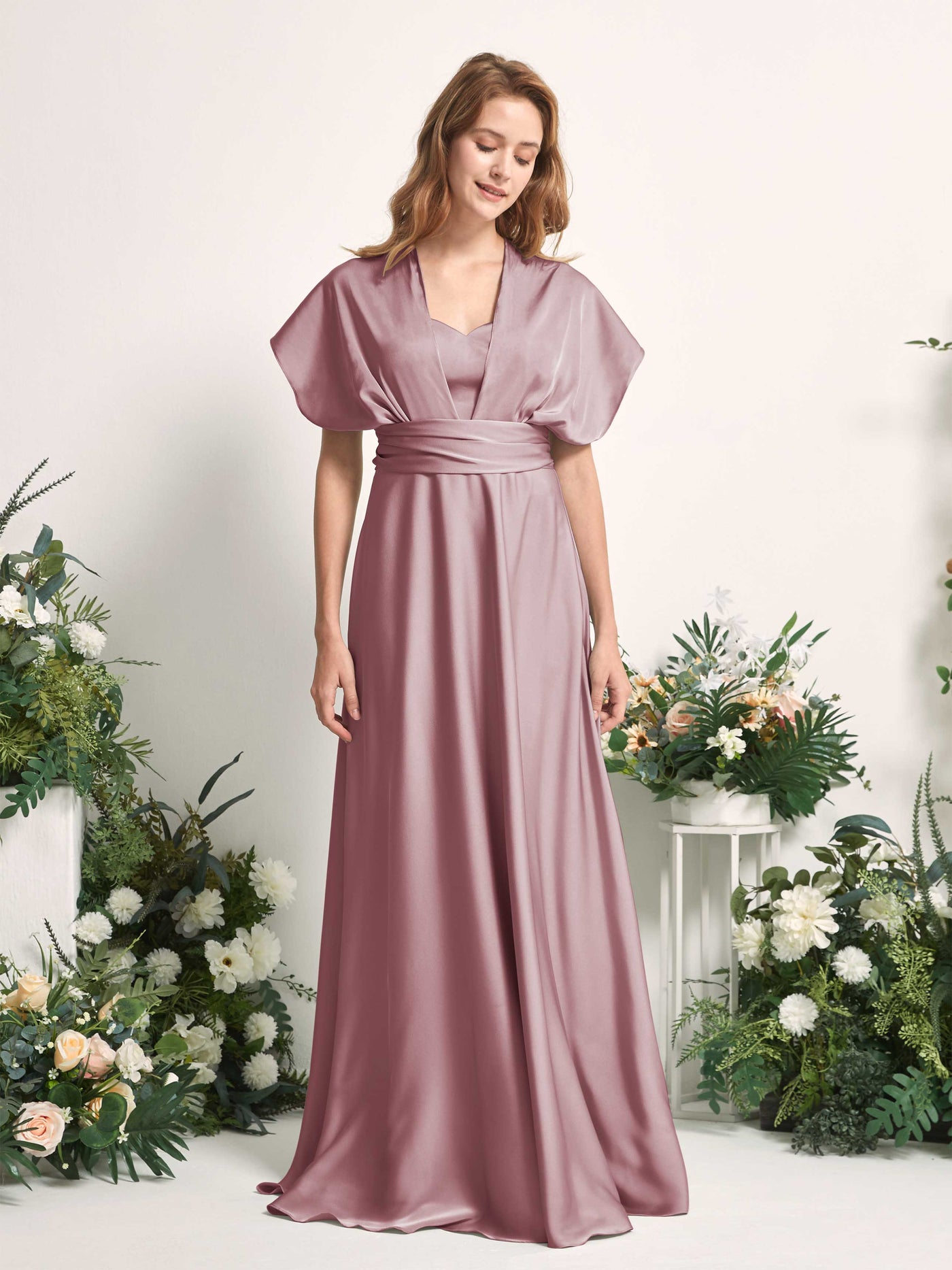 Carlyna Robe trapèze col cœur longueur ras du sol demoiselle d'honneur Quartz Rose #couleur_quartz-rose