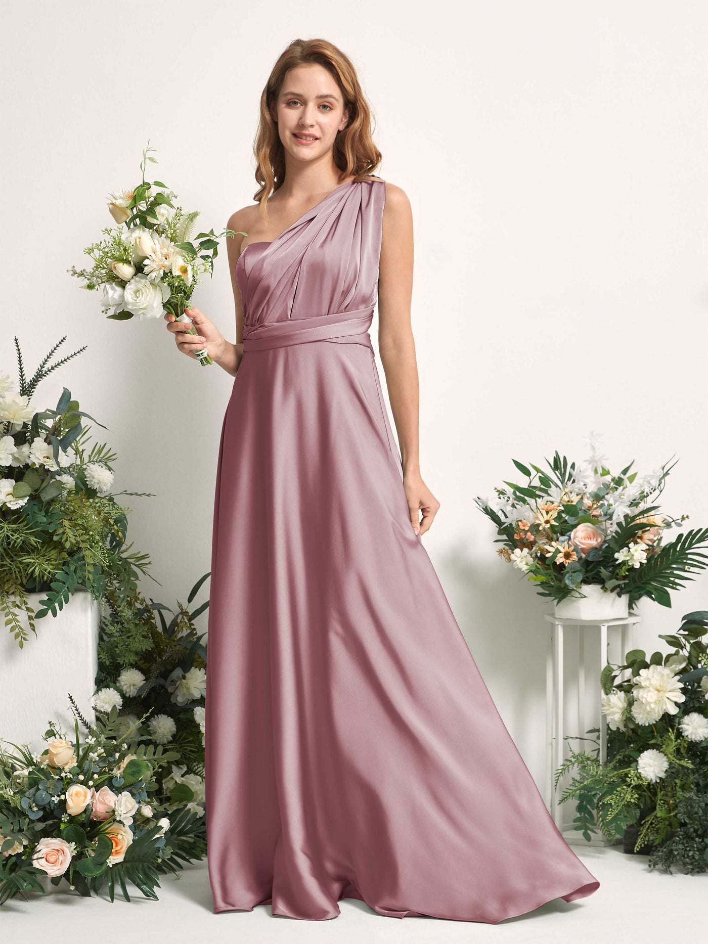 Carlyna Robe trapèze col cœur longueur ras du sol demoiselle d'honneur Quartz Rose #couleur_quartz-rose
