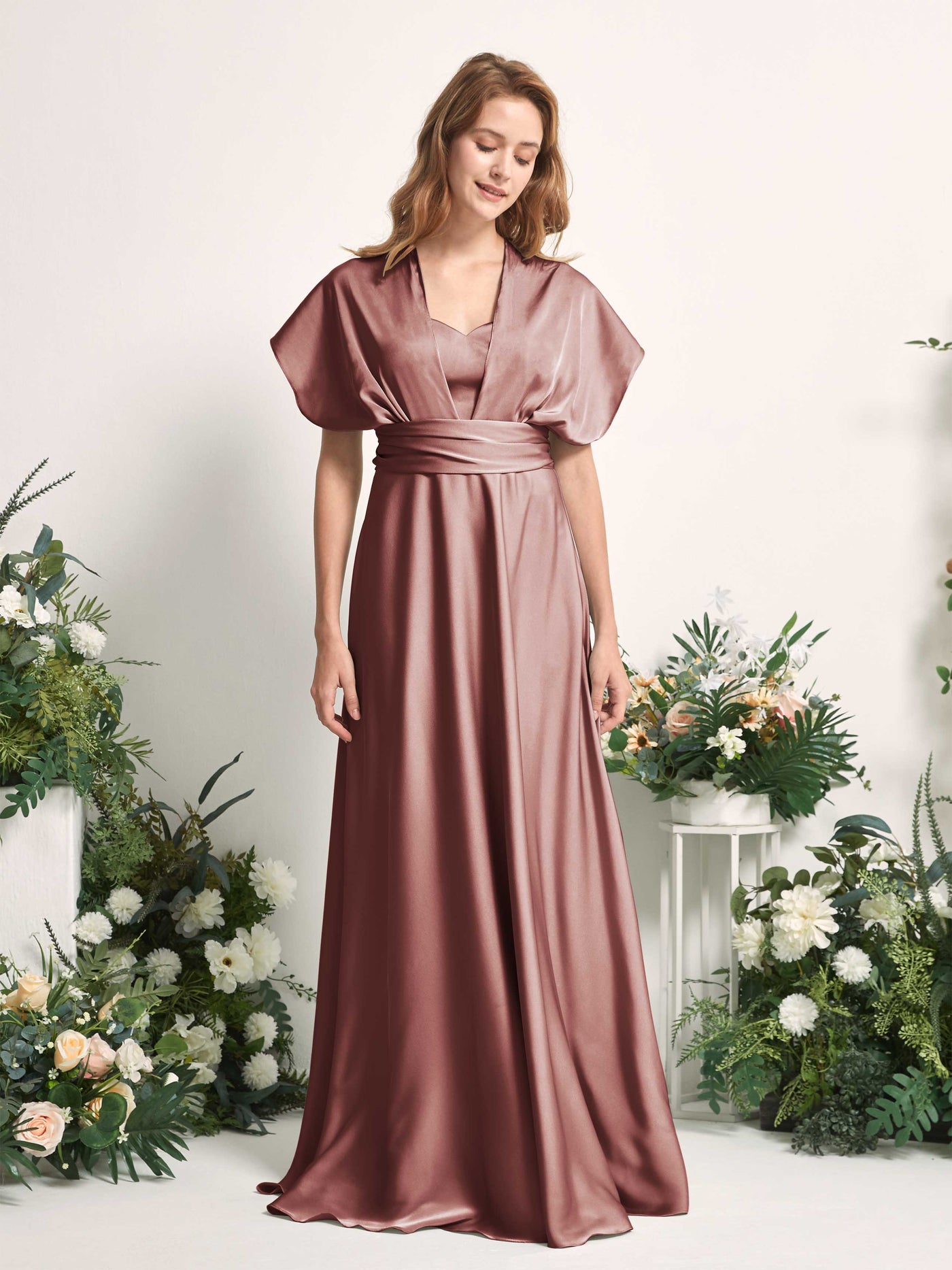 Carlyna Robe trapèze col cœur longueur ras du sol demoiselle d'honneur Rose Du Désert #couleur_rose-du-d-sert