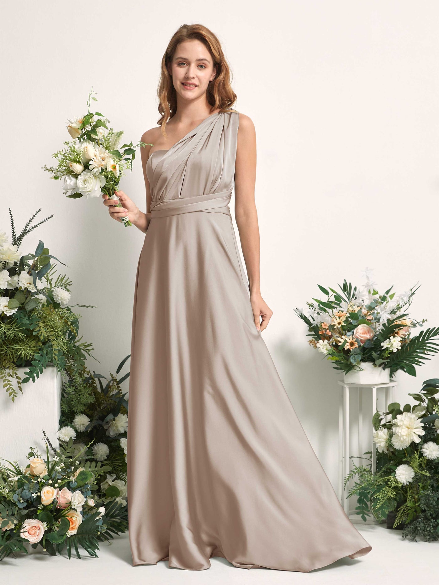 Carlyna Robe trapèze col cœur longueur ras du sol demoiselle d'honneur Taupe #couleur_taupe