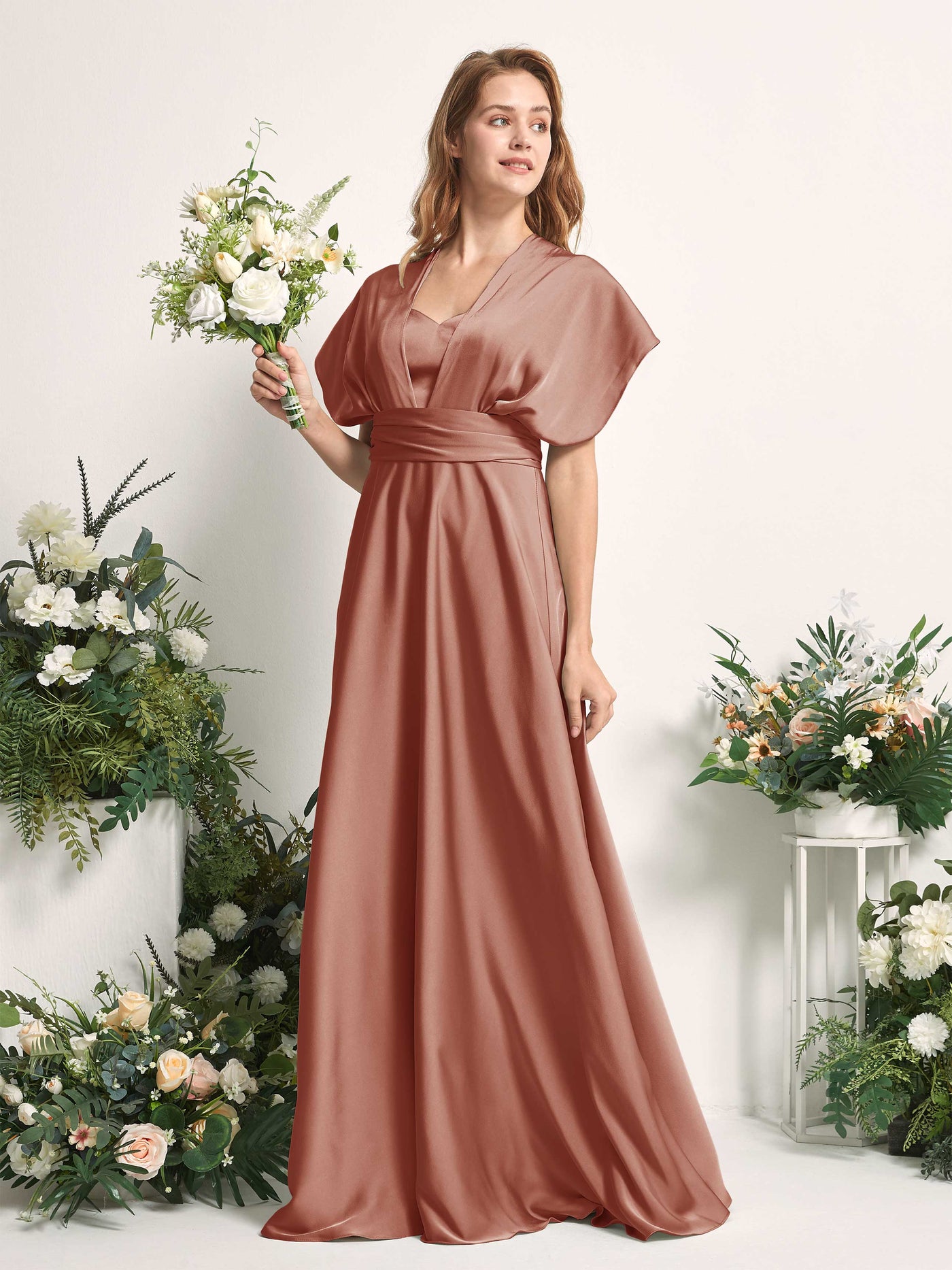 Carlyna Robe trapèze col cœur longueur ras du sol demoiselle d'honneur Terre De Sienne Brute #couleur_terre-de-sienne-brute