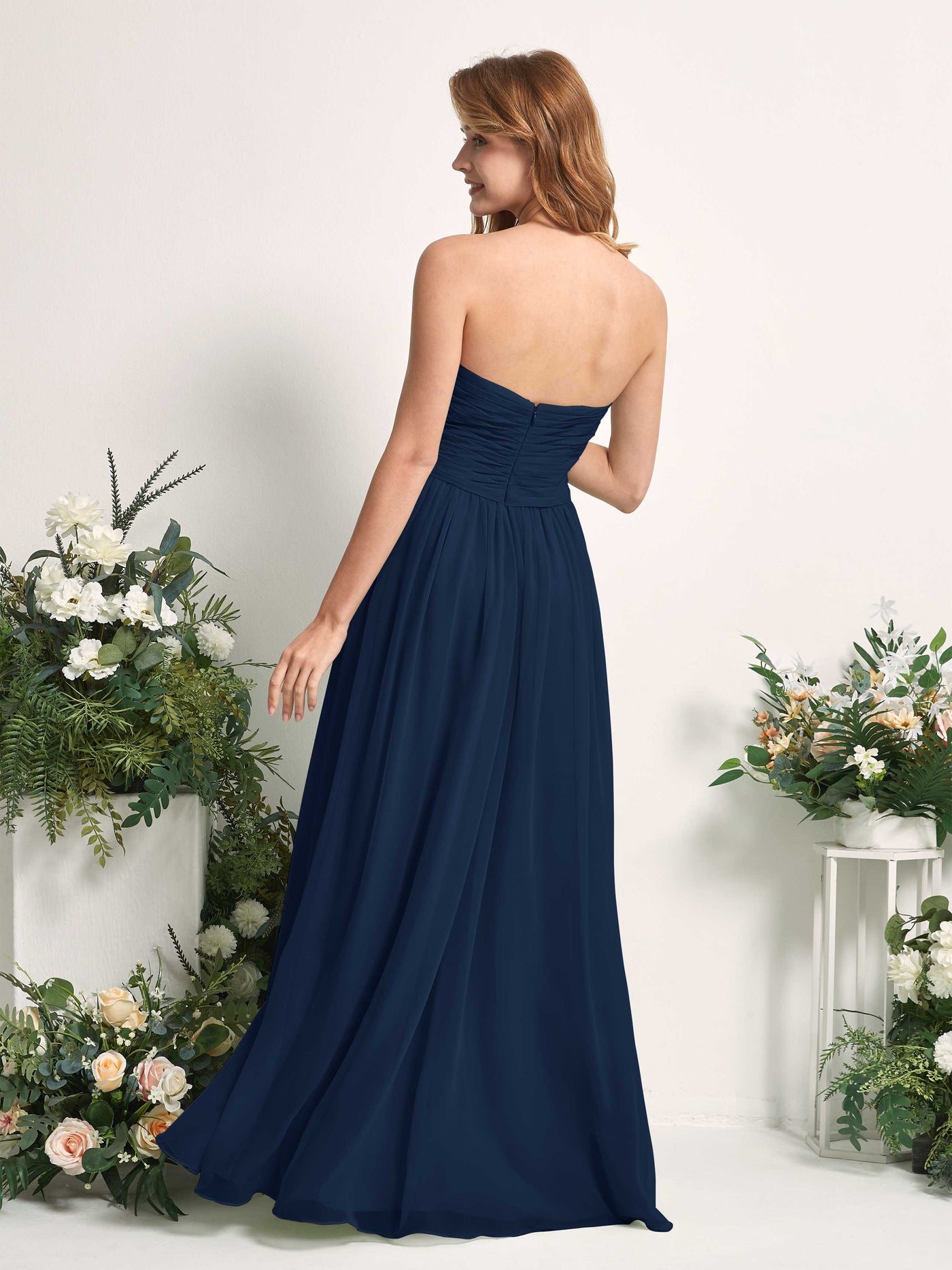 Carlyna Robe Trapèze Col cœur Longueur ras du sol Mousseline Froncé Demoiselle d'honneur Bleu Marine #couleur_bleu-marine