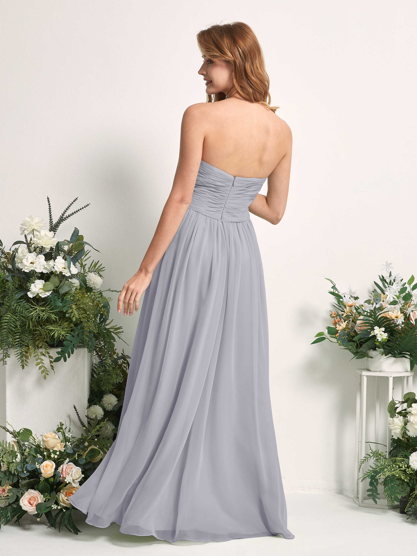Carlyna Robe Trapèze Col cœur Longueur ras du sol Mousseline Froncé Demoiselle d'honneur Lavande Poudrée #couleur_lavande-poudr-e