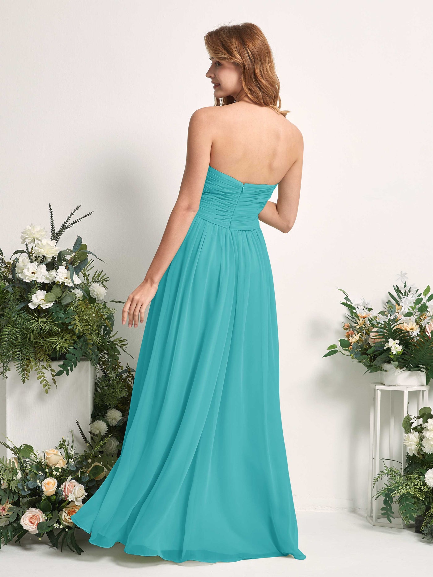 Carlyna Robe Trapèze Col cœur Longueur ras du sol Mousseline Froncé Demoiselle d'honneur Turquoise #couleur_turquoise