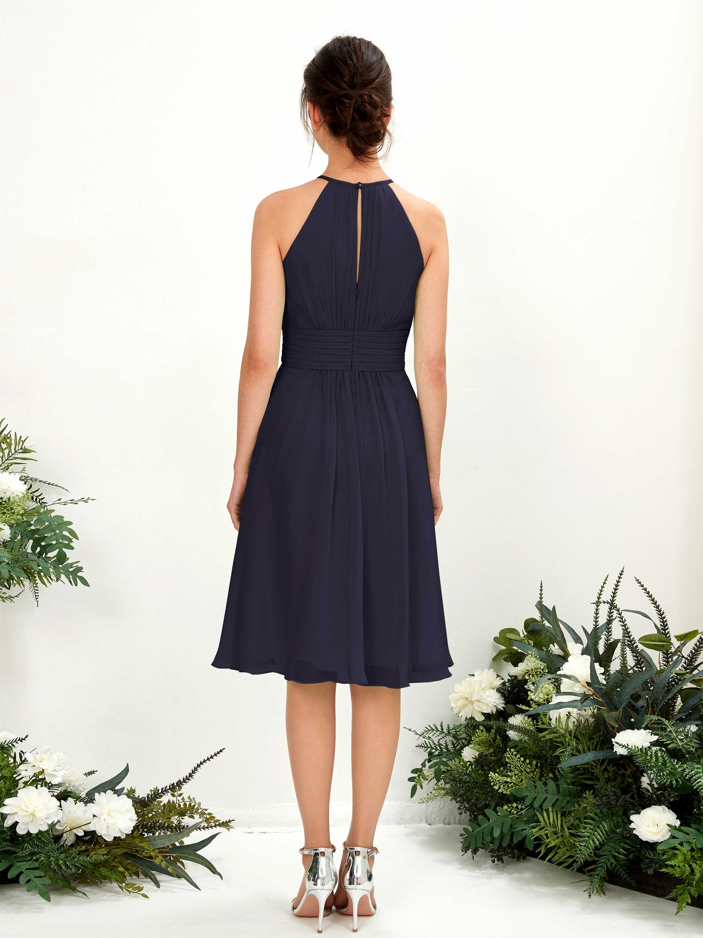 Carlyna Robe trapèze col rond longueur genou mousseline demoiselle d'honneur Bleu Marine Foncé #couleur_bleu-marine-fonc